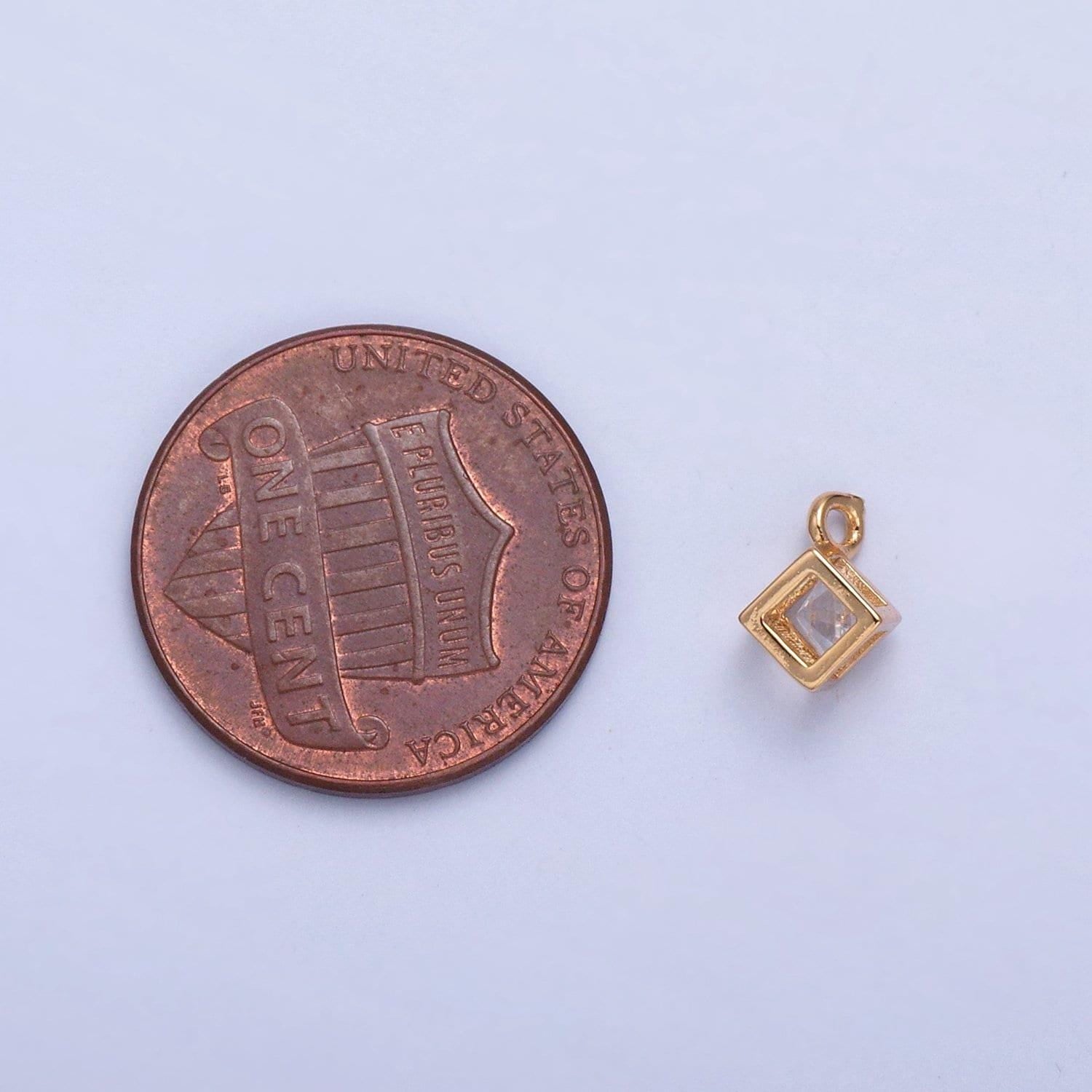 24k gold dainty cubed cz clear stone embedded pendant, add on cubed charm dainty crystal cz stone for necklace bracelet supply | x-029