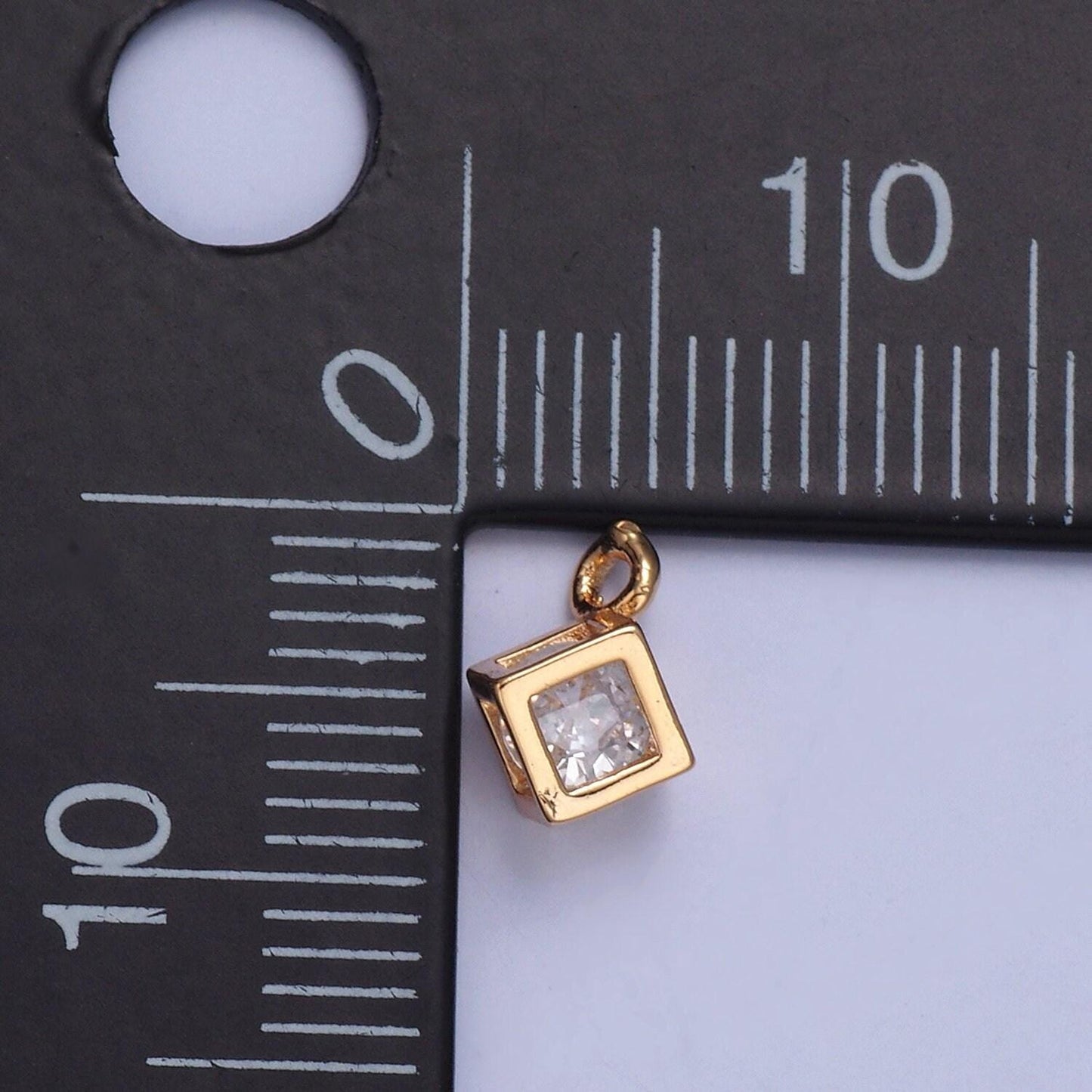 24k gold dainty cubed cz clear stone embedded pendant, add on cubed charm dainty crystal cz stone for necklace bracelet supply | x-029