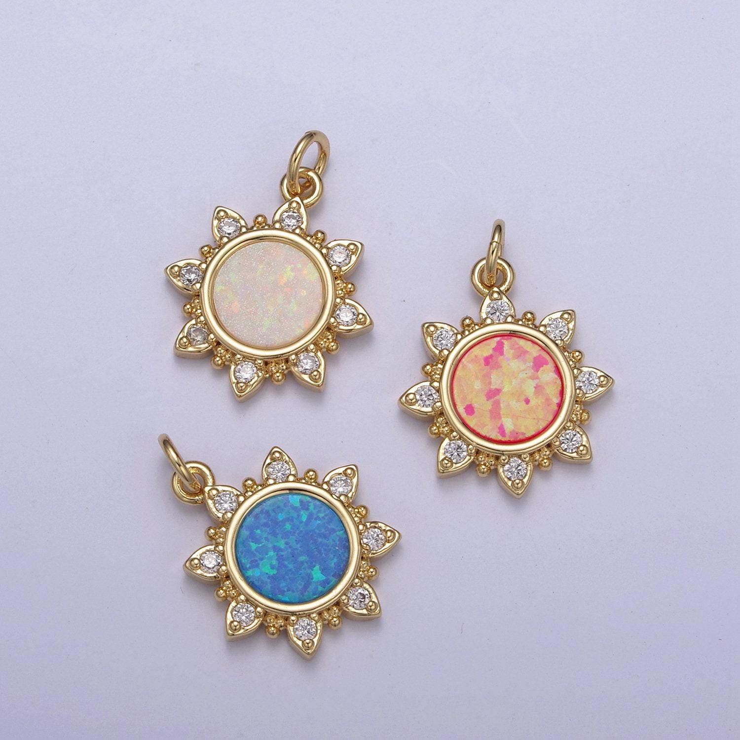 Dainty opal sun charm clear pink blue opal celestial jewelry inspired n-668