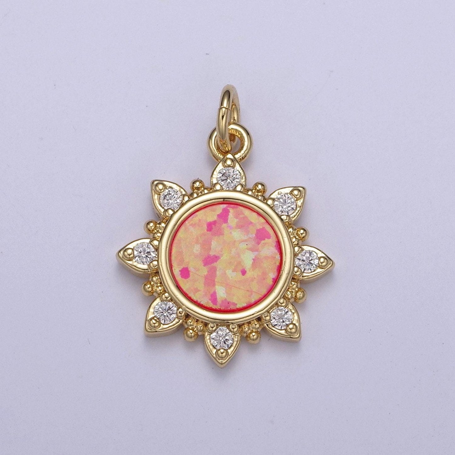 Dainty opal sun charm clear pink blue opal celestial jewelry inspired n-668