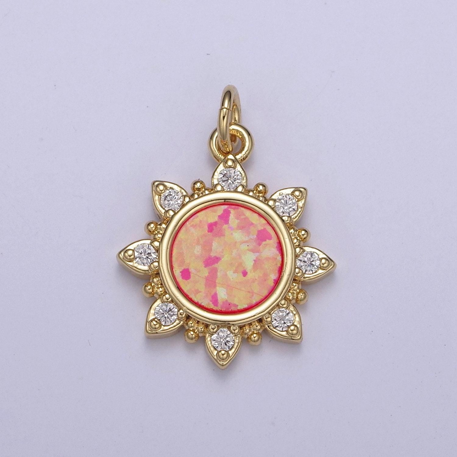 Dainty opal sun charm clear pink blue opal celestial jewelry inspired n-668