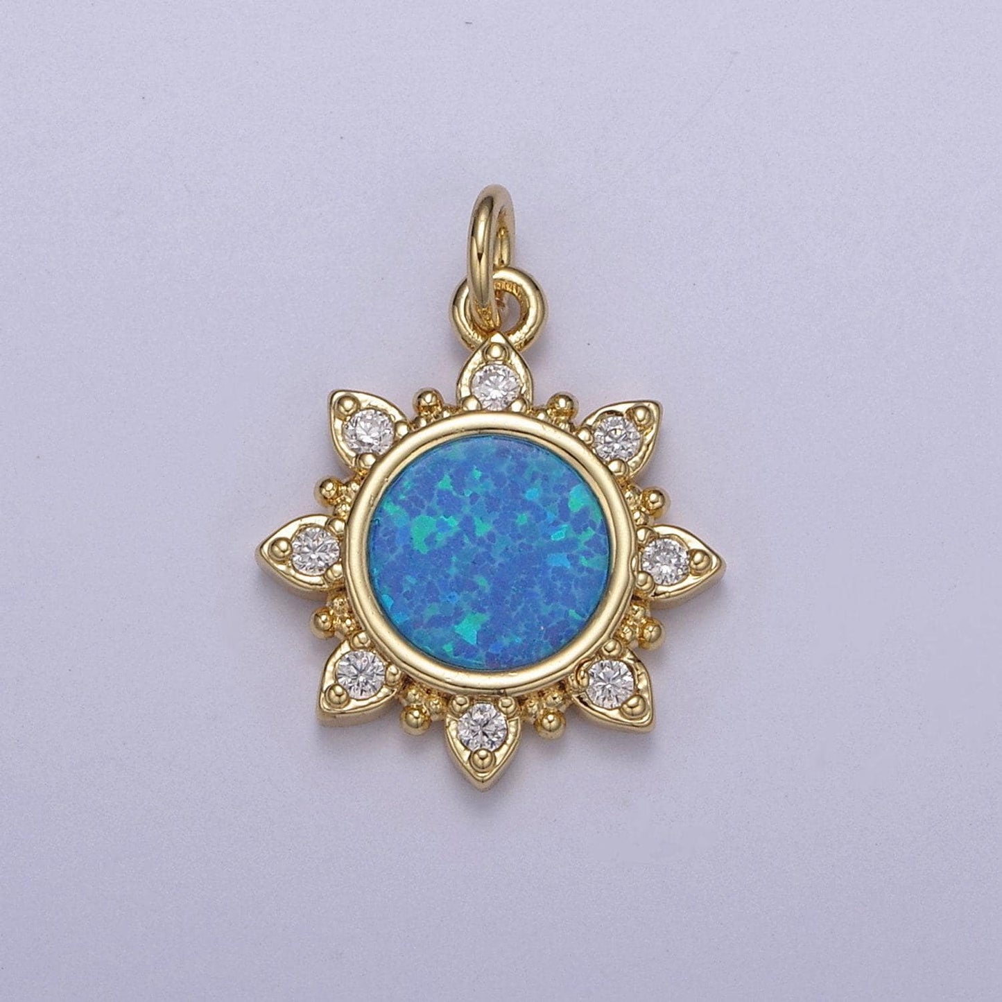 Dainty opal sun charm clear pink blue opal celestial jewelry inspired n-668