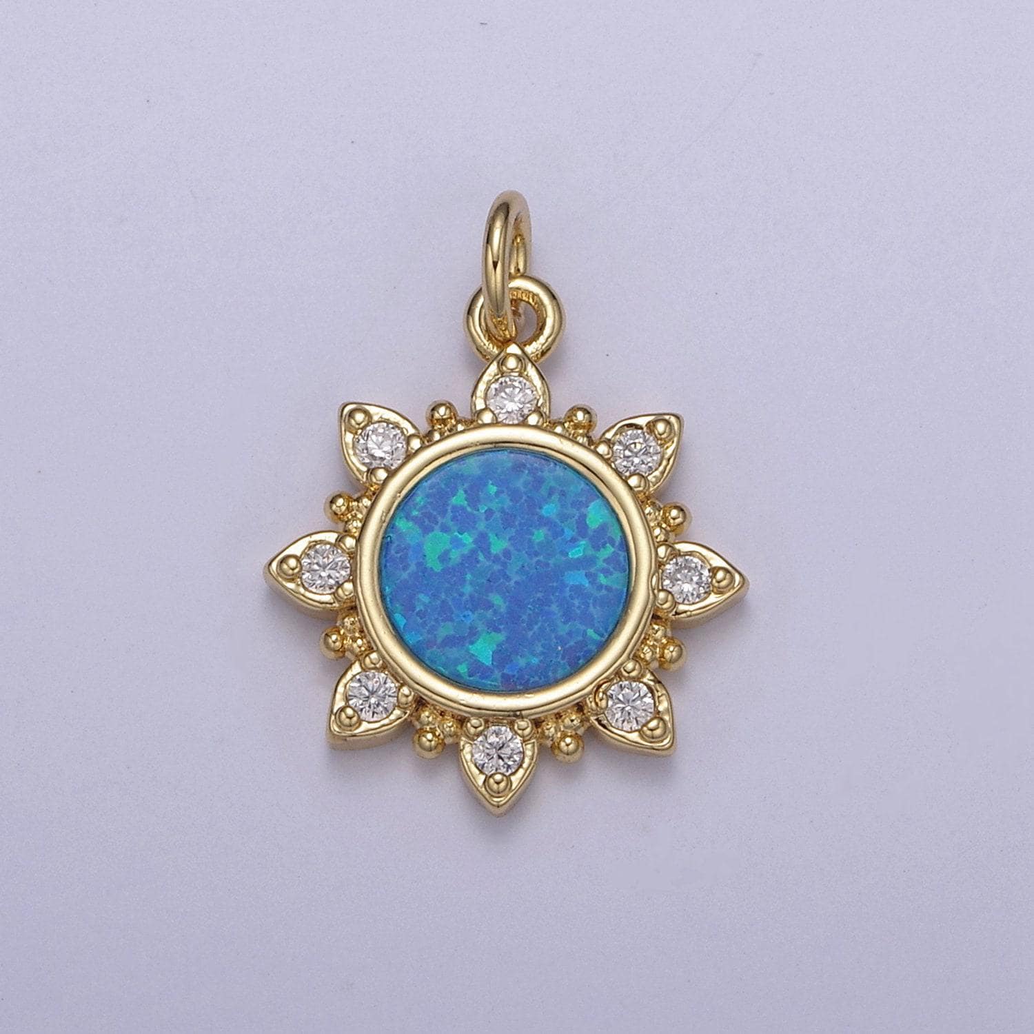 Dainty opal sun charm clear pink blue opal celestial jewelry inspired n-668