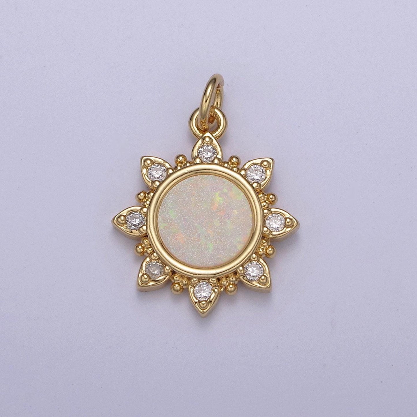 Dainty opal sun charm clear pink blue opal celestial jewelry inspired n-668