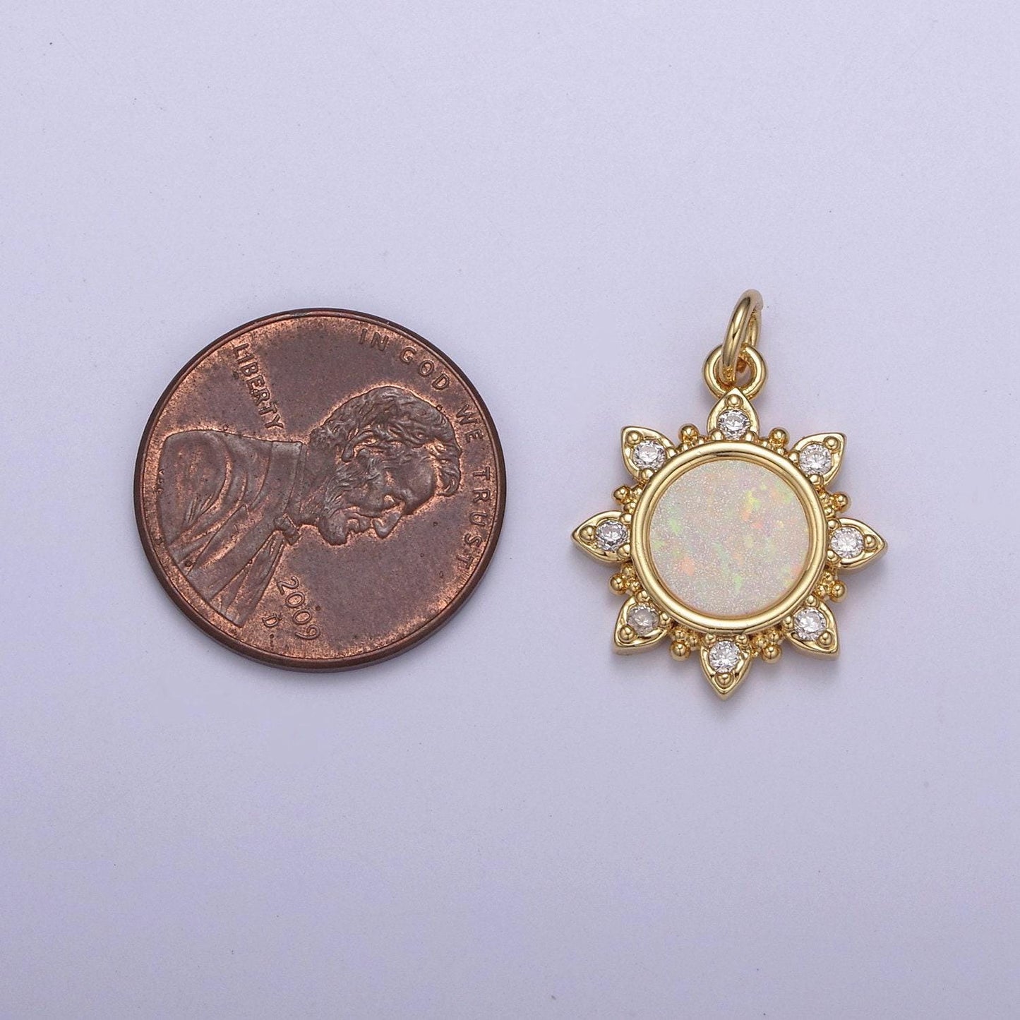 Dainty opal sun charm clear pink blue opal celestial jewelry inspired n-668