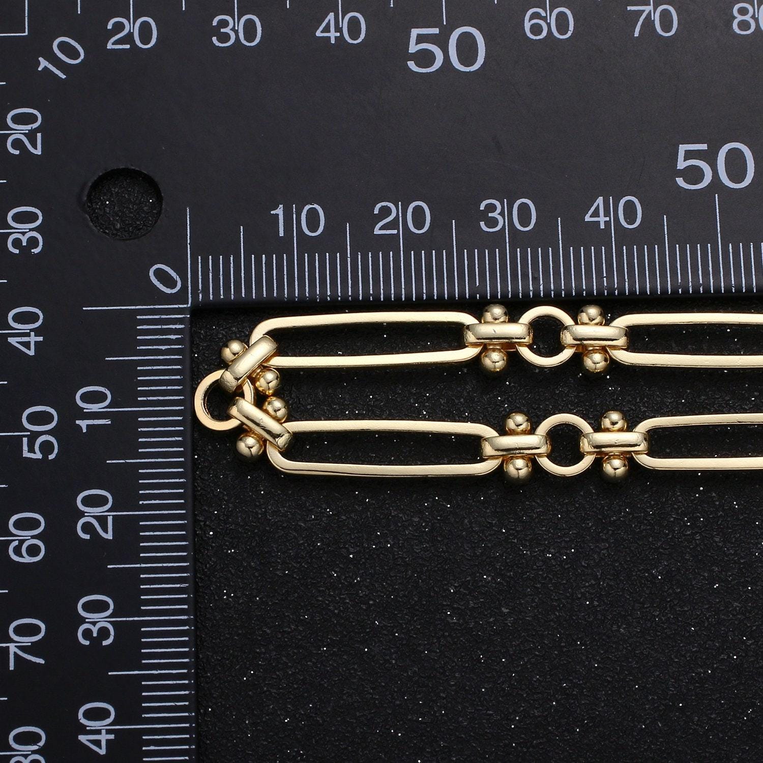 14k gold stadium w/ unique connector chain by yard, double sided chain, wholesale bulk roll for jewelry making roll-488