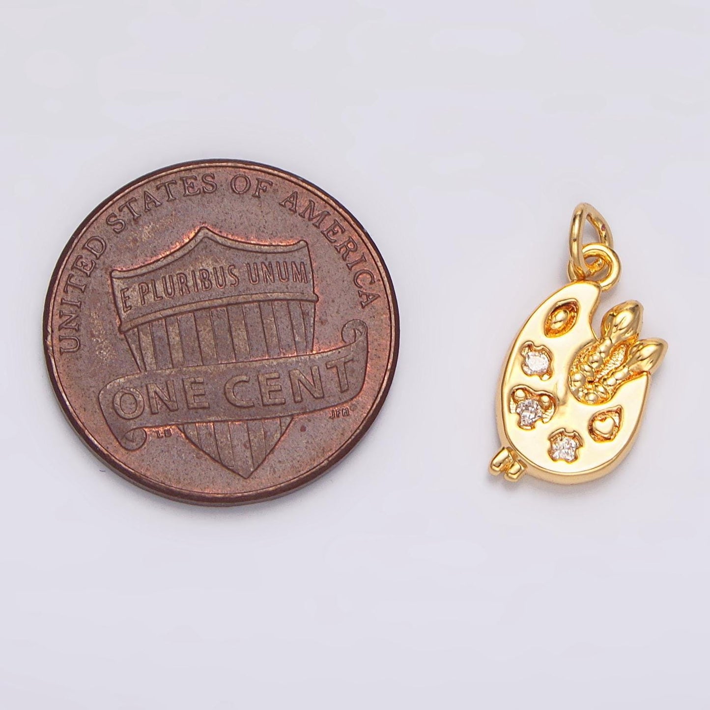 Mini 24k gold painting palette charms, artist ckear cz charm pendant, brush art for bracelet earring necklace supply w088