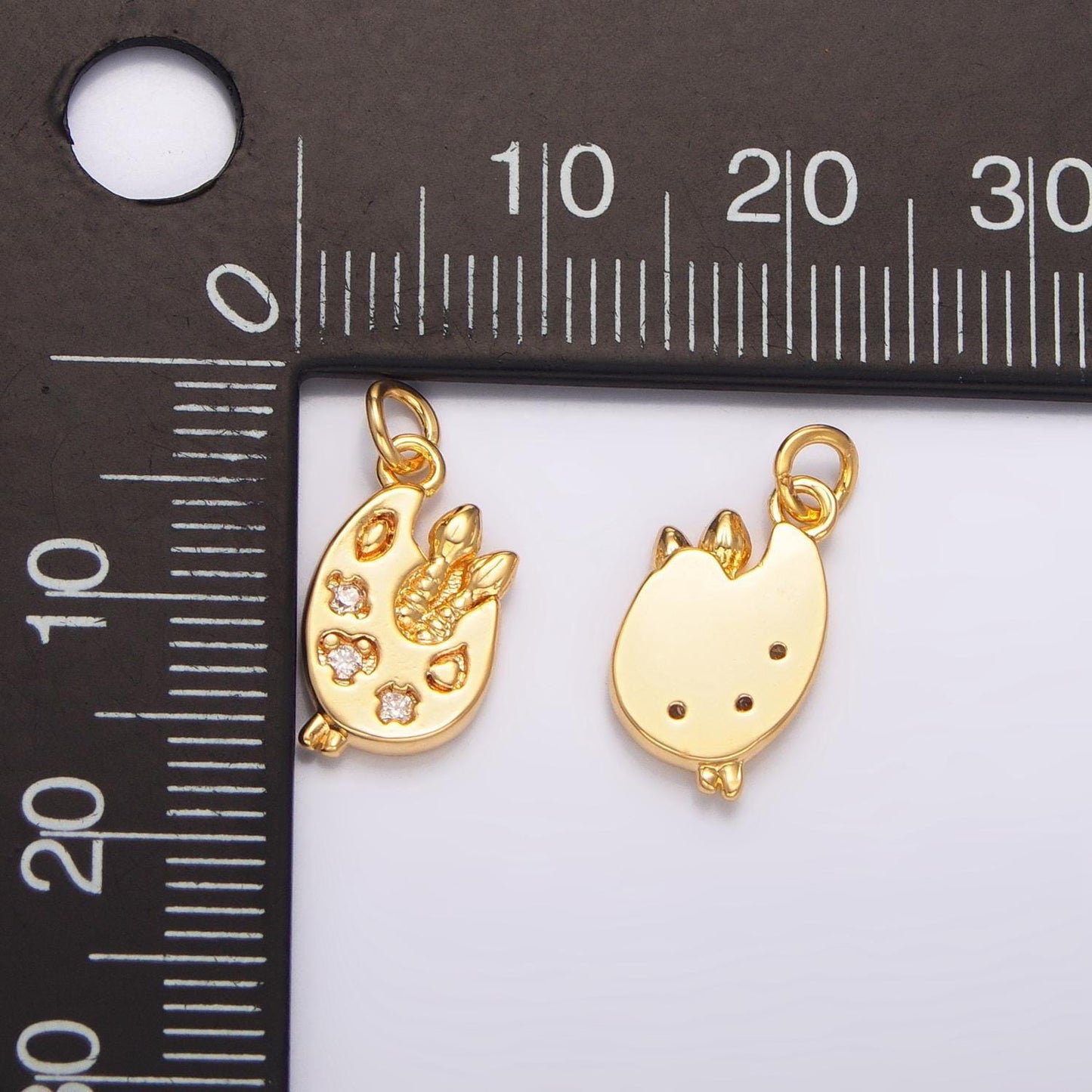 Mini 24k gold painting palette charms, artist ckear cz charm pendant, brush art for bracelet earring necklace supply w088