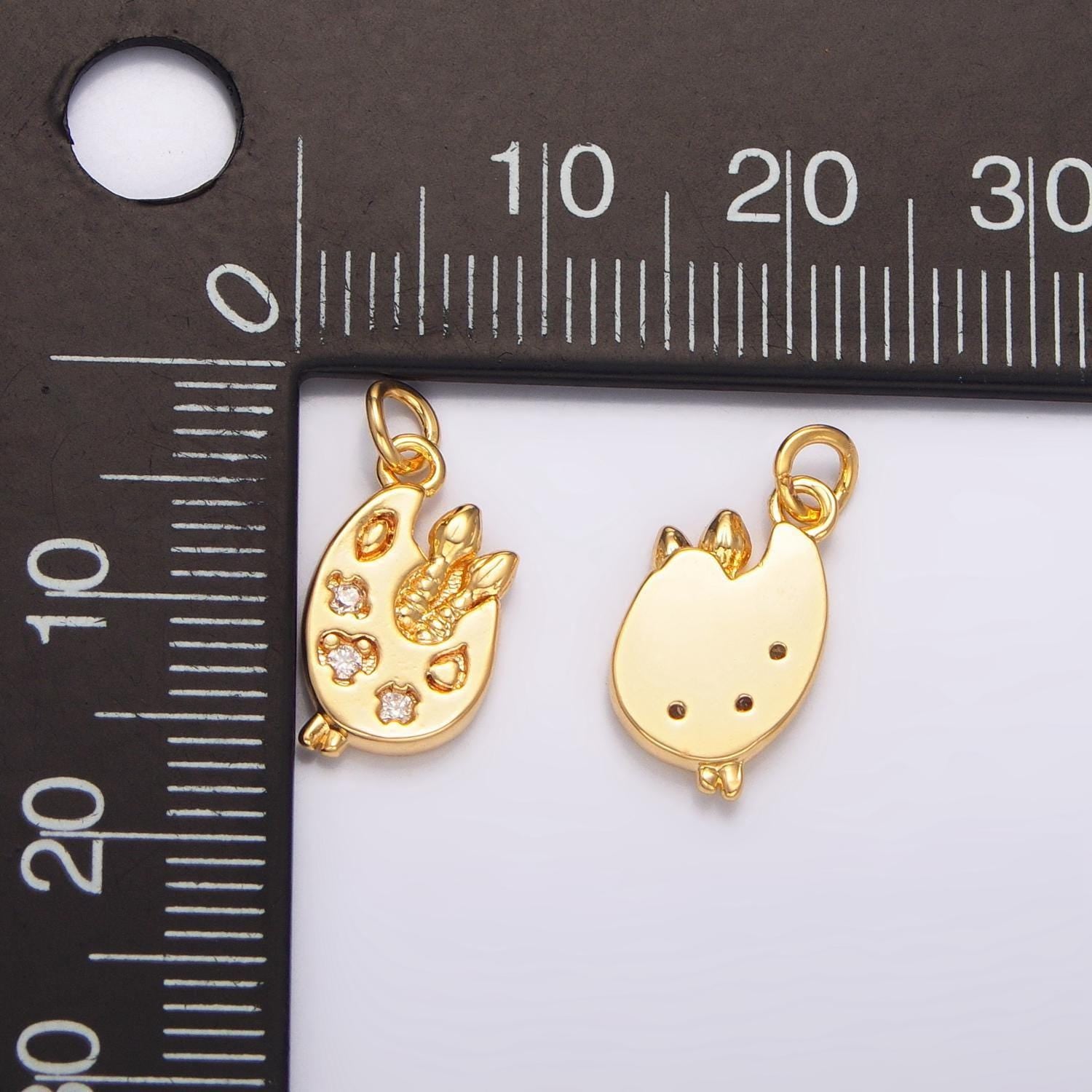 Mini 24k gold painting palette charms, artist ckear cz charm pendant, brush art for bracelet earring necklace supply w088