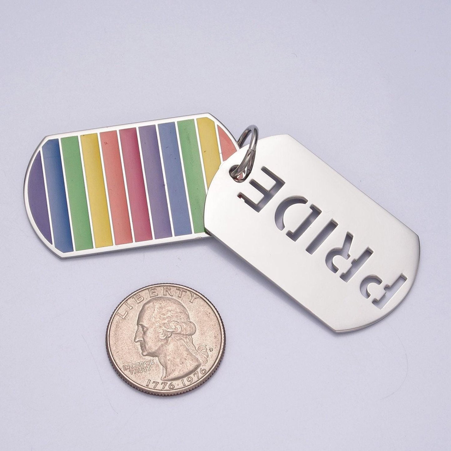 Stainless steel silver pride flag colors "pride" lettering army military tag pendant | x-628
