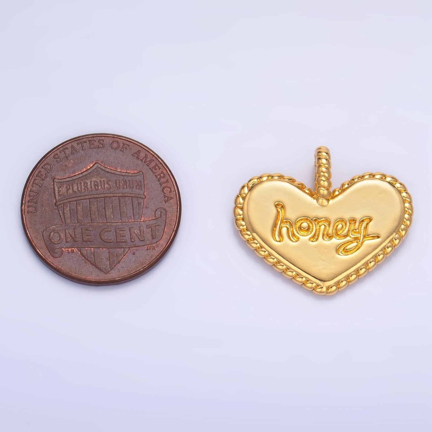 24k gold filled honey heart charm with twisted rope bezel pendant | aa1034