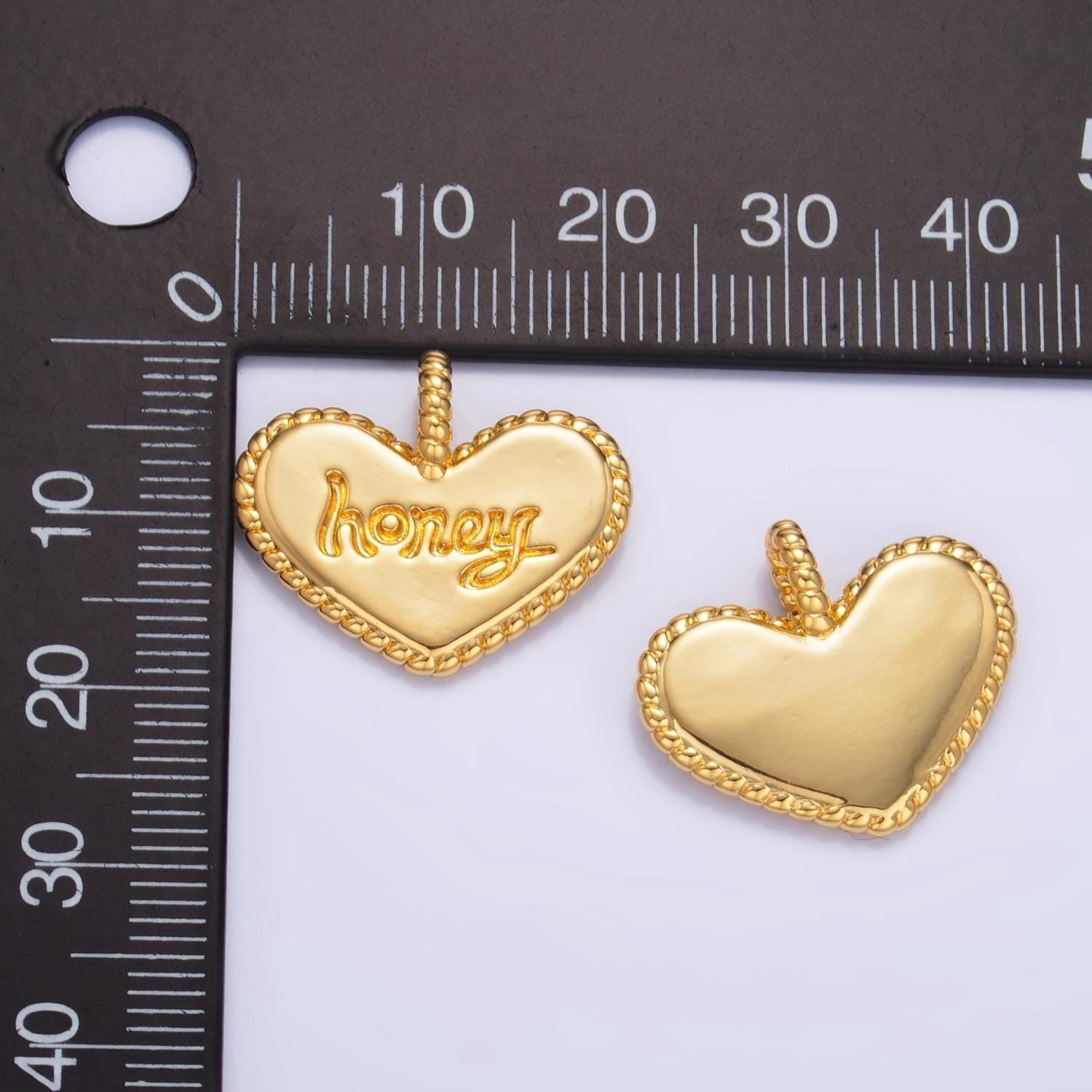 24k gold filled honey heart charm with twisted rope bezel pendant | aa1034