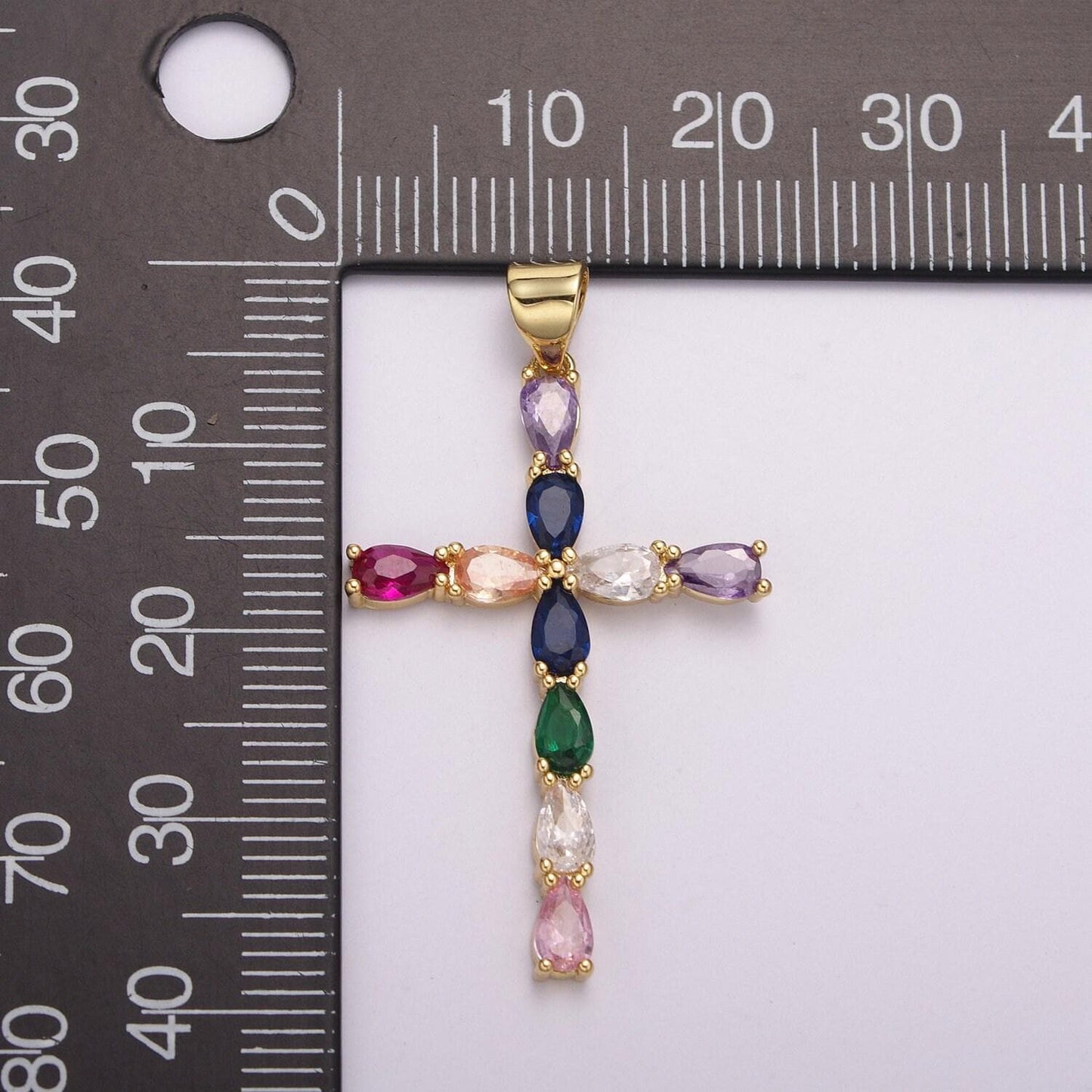 24k gold filled cross charm colorful cz pendant for necklace earring supply