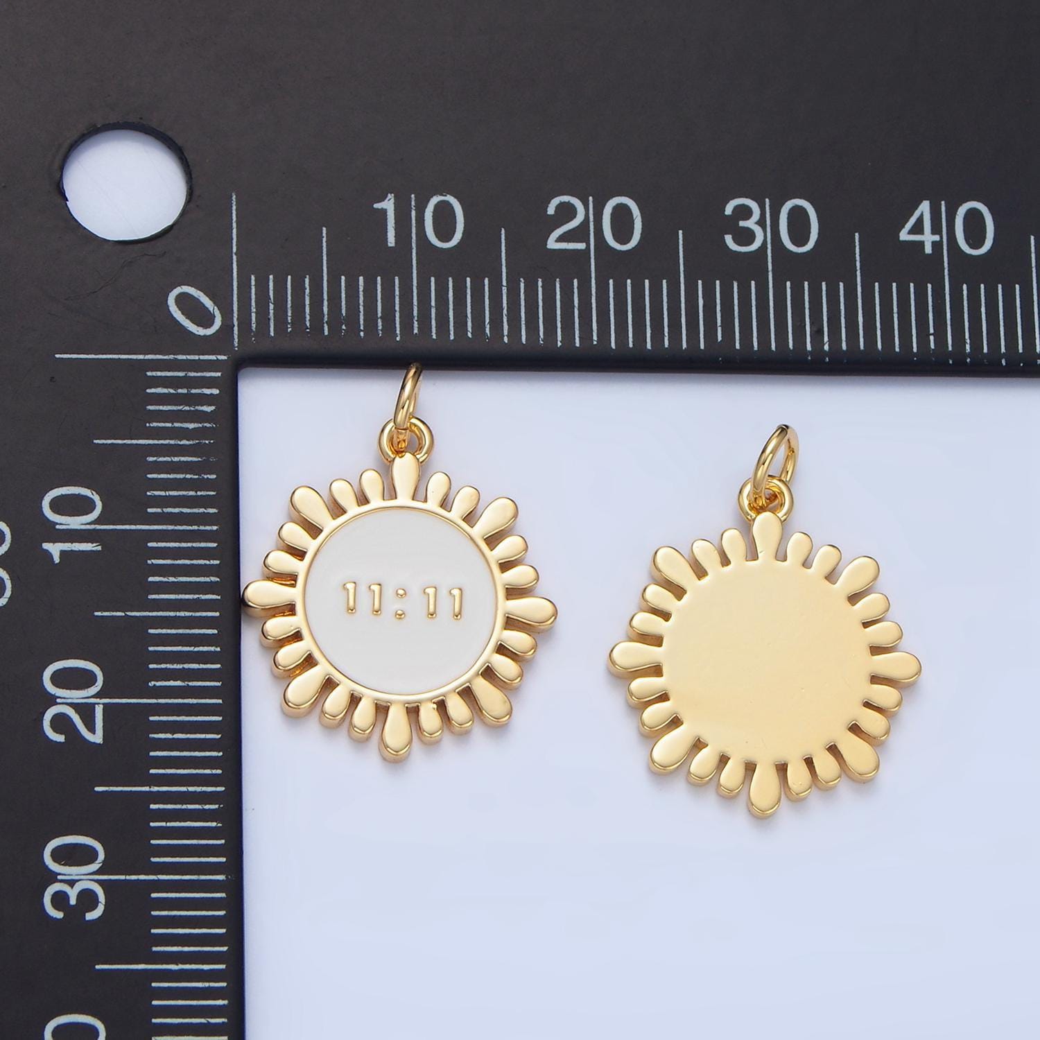 White '11:11' lucky angel number 24k gold filled charm | x-837