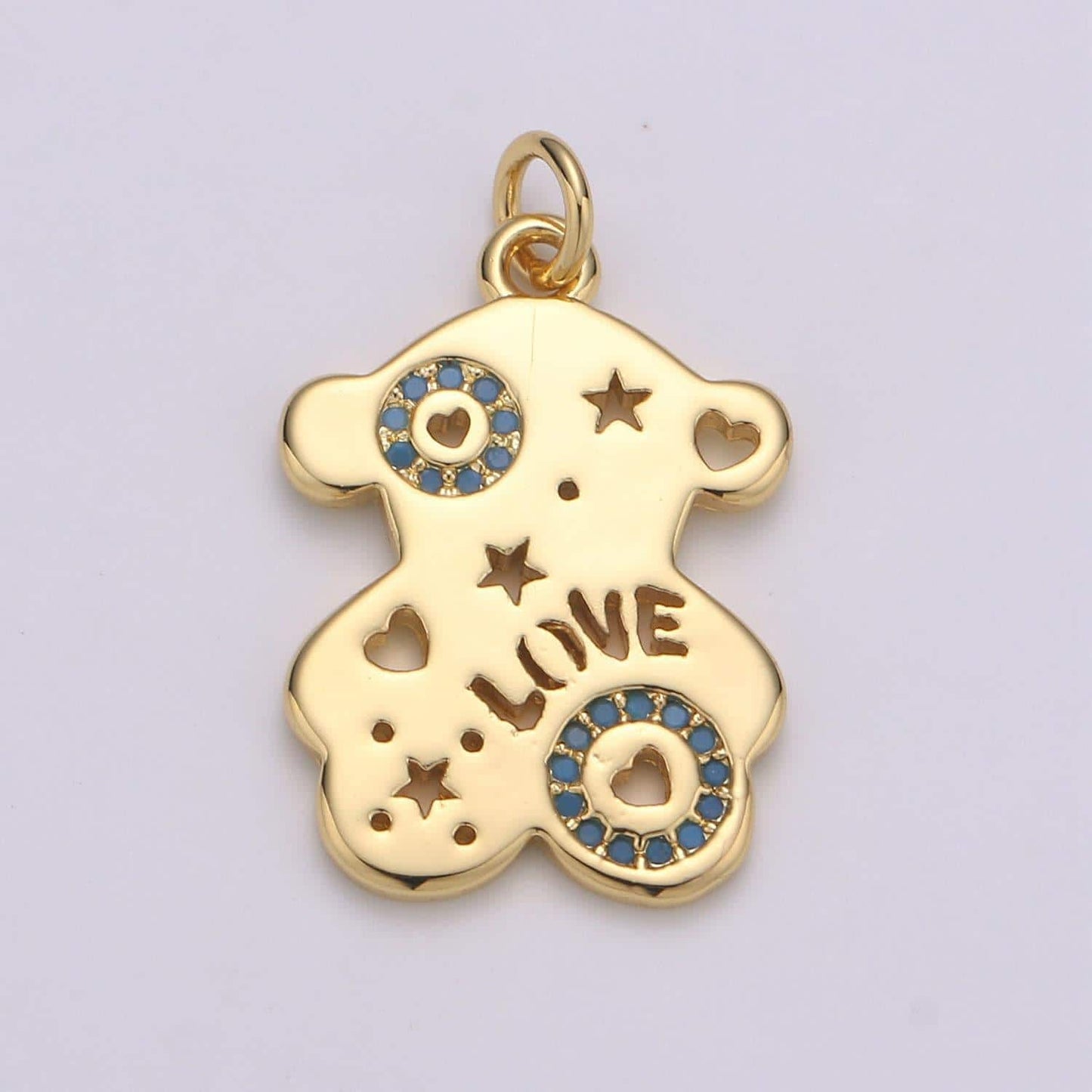 14k gold bear pendant,love pendant, blue cubic paved earing diy, panda charm, love charm, teddy bear charm, friendship charm