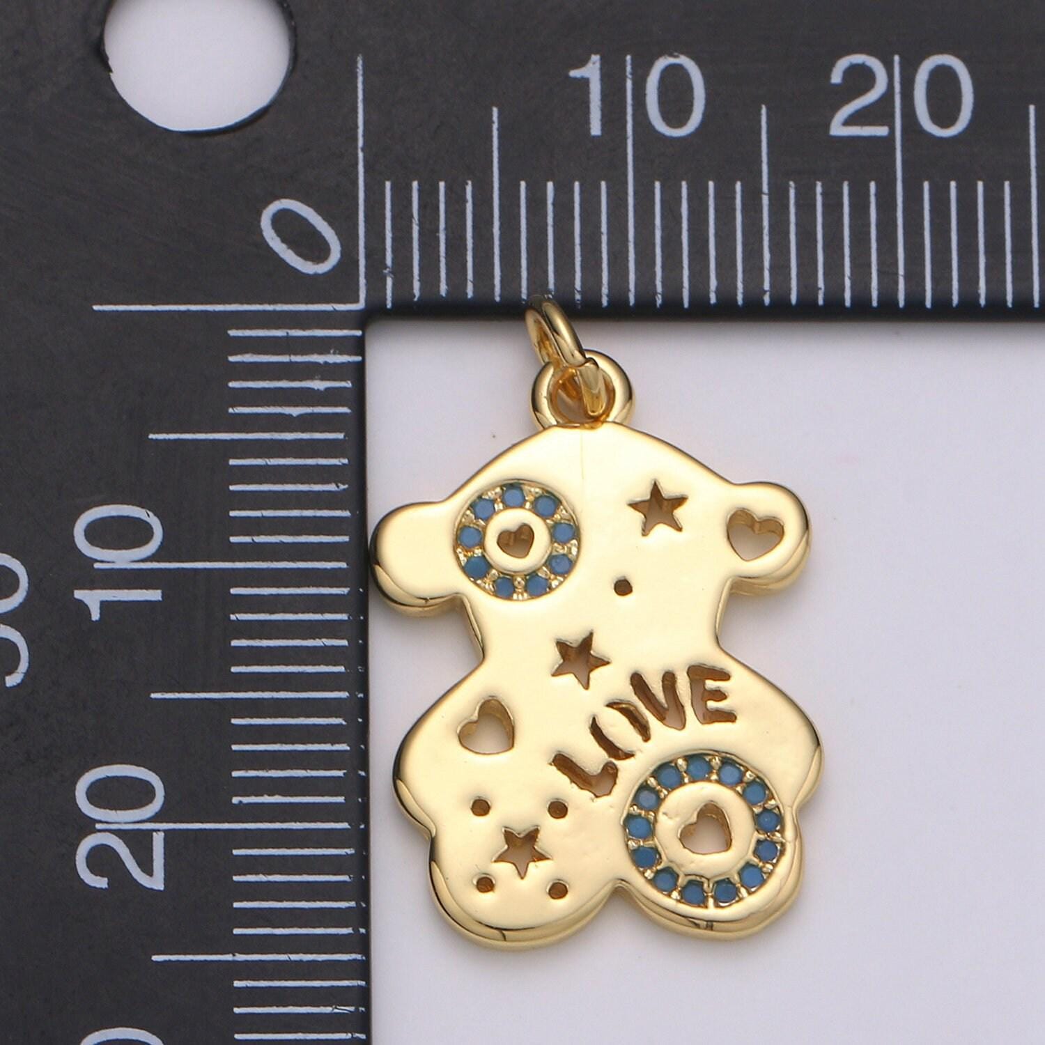14k gold bear pendant,love pendant, blue cubic paved earing diy, panda charm, love charm, teddy bear charm, friendship charm