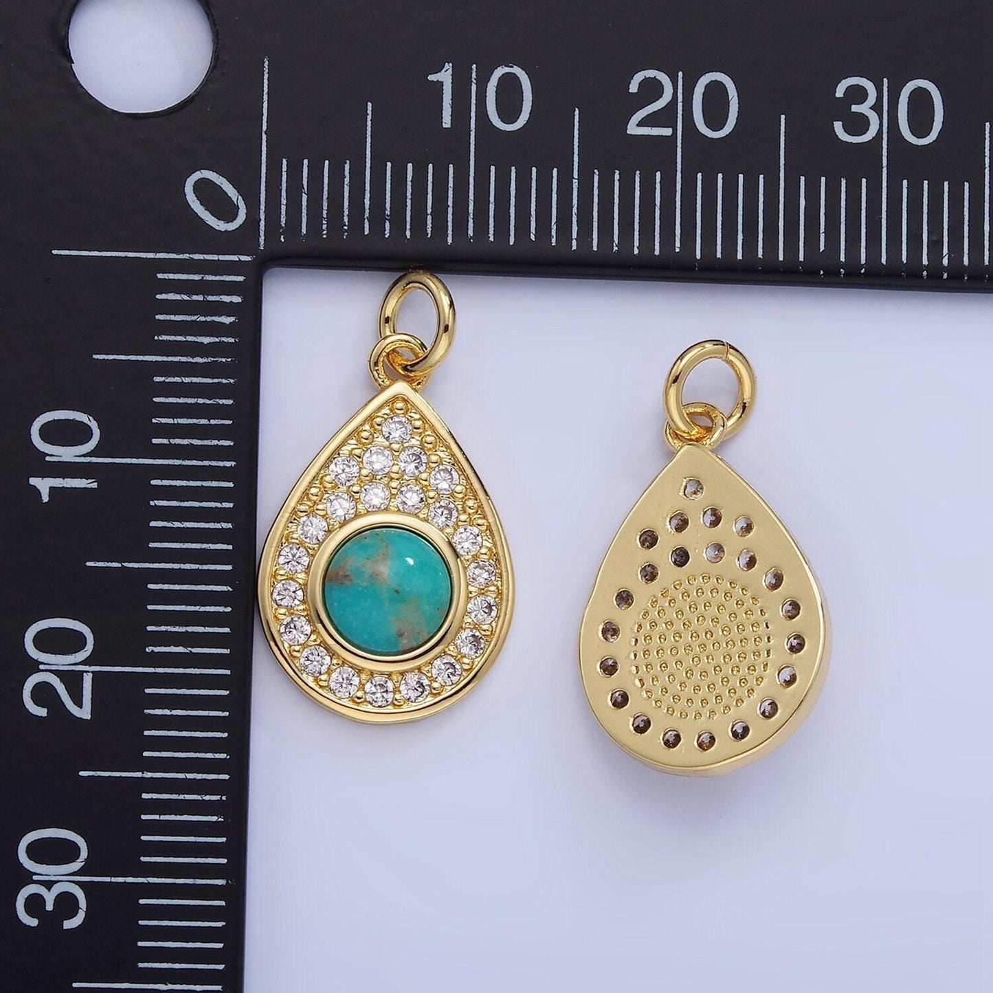 Dainty micro pave 14k gold filled red carnelian teardrop charm turquoise bead stone geometric charm necklace bracelet supply | w-564