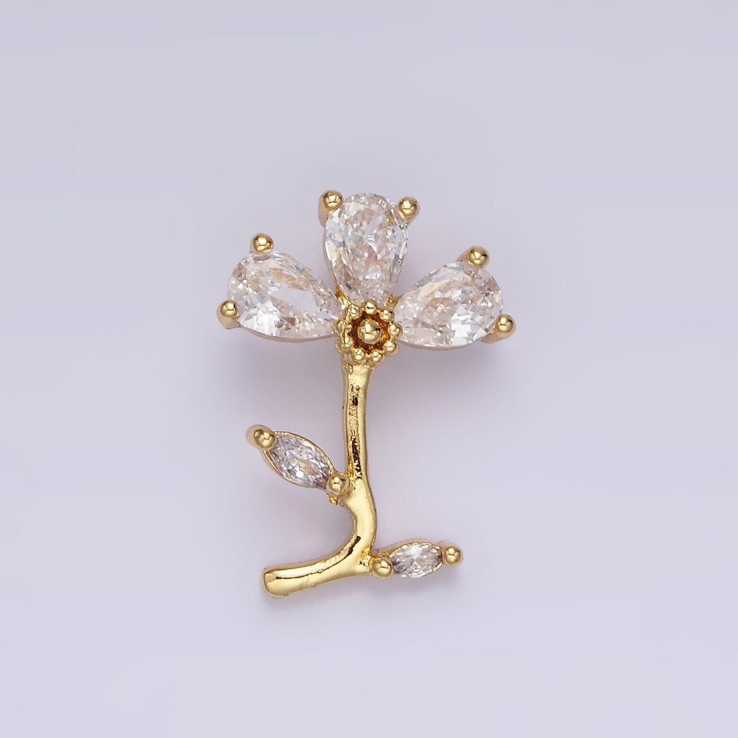 14k gold filled clear, pink, purple teardrop cz flower marquise leaf charm | aa639 - aa641