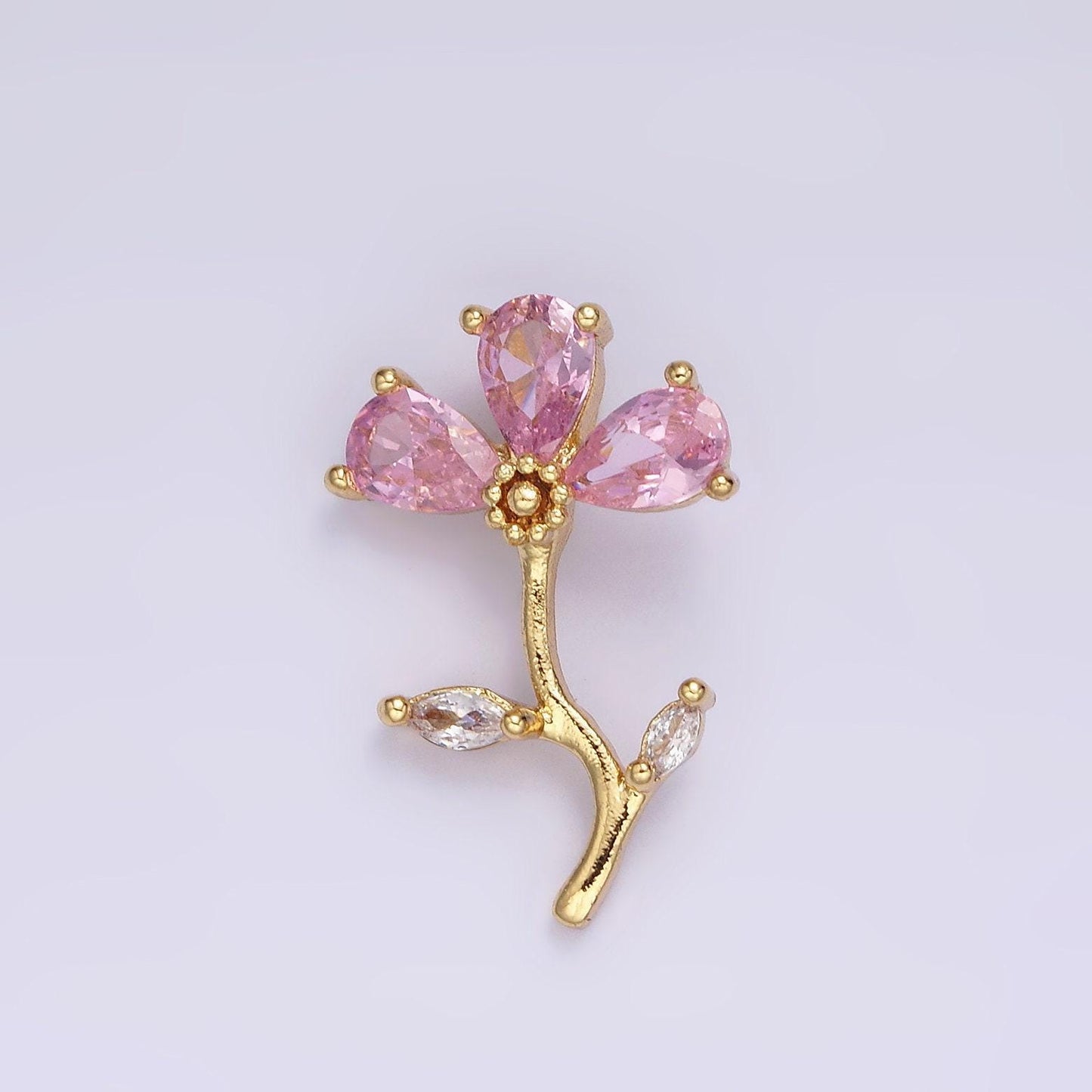 14k gold filled clear, pink, purple teardrop cz flower marquise leaf charm | aa639 - aa641
