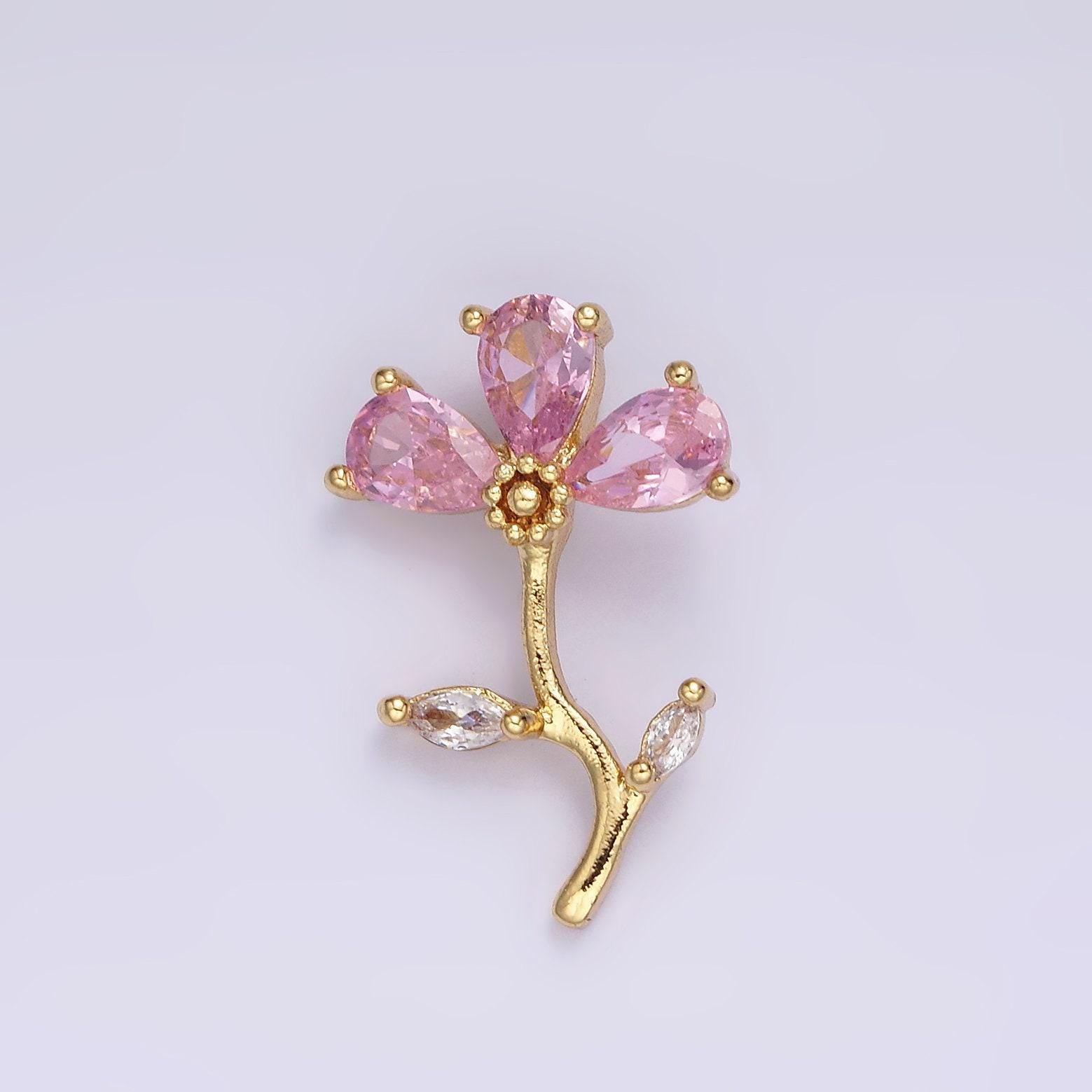 14k gold filled clear, pink, purple teardrop cz flower marquise leaf charm | aa639 - aa641