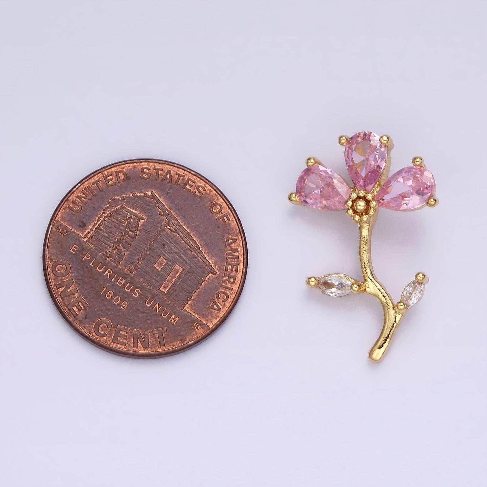 14k gold filled clear, pink, purple teardrop cz flower marquise leaf charm | aa639 - aa641