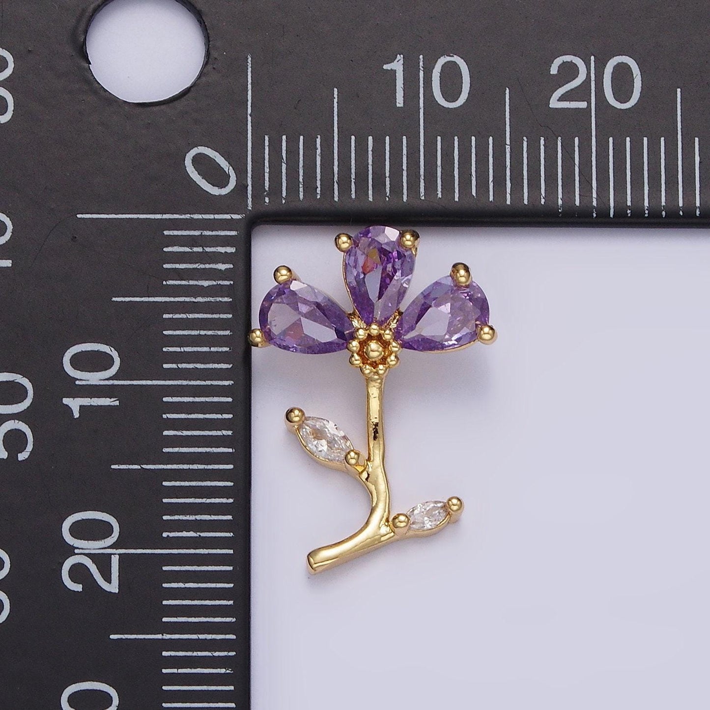 14k gold filled clear, pink, purple teardrop cz flower marquise leaf charm | aa639 - aa641