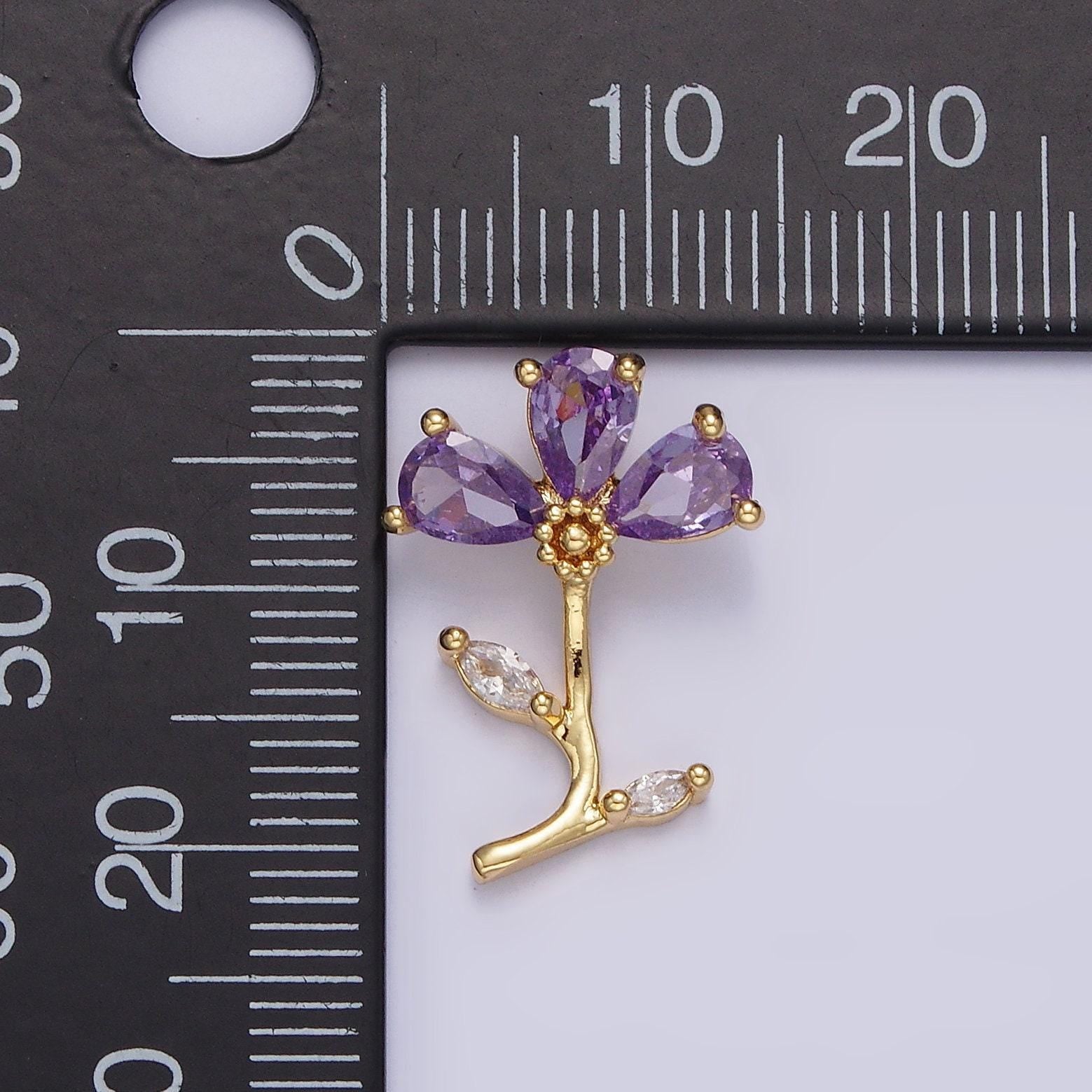 14k gold filled clear, pink, purple teardrop cz flower marquise leaf charm | aa639 - aa641