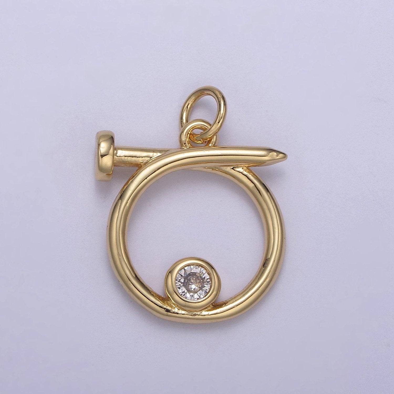 Dainty looped nail pendant in gold/silver w/ clear cz stone | diy fashion jewelry charm add on necklace bracelet earring | n-807 n-808