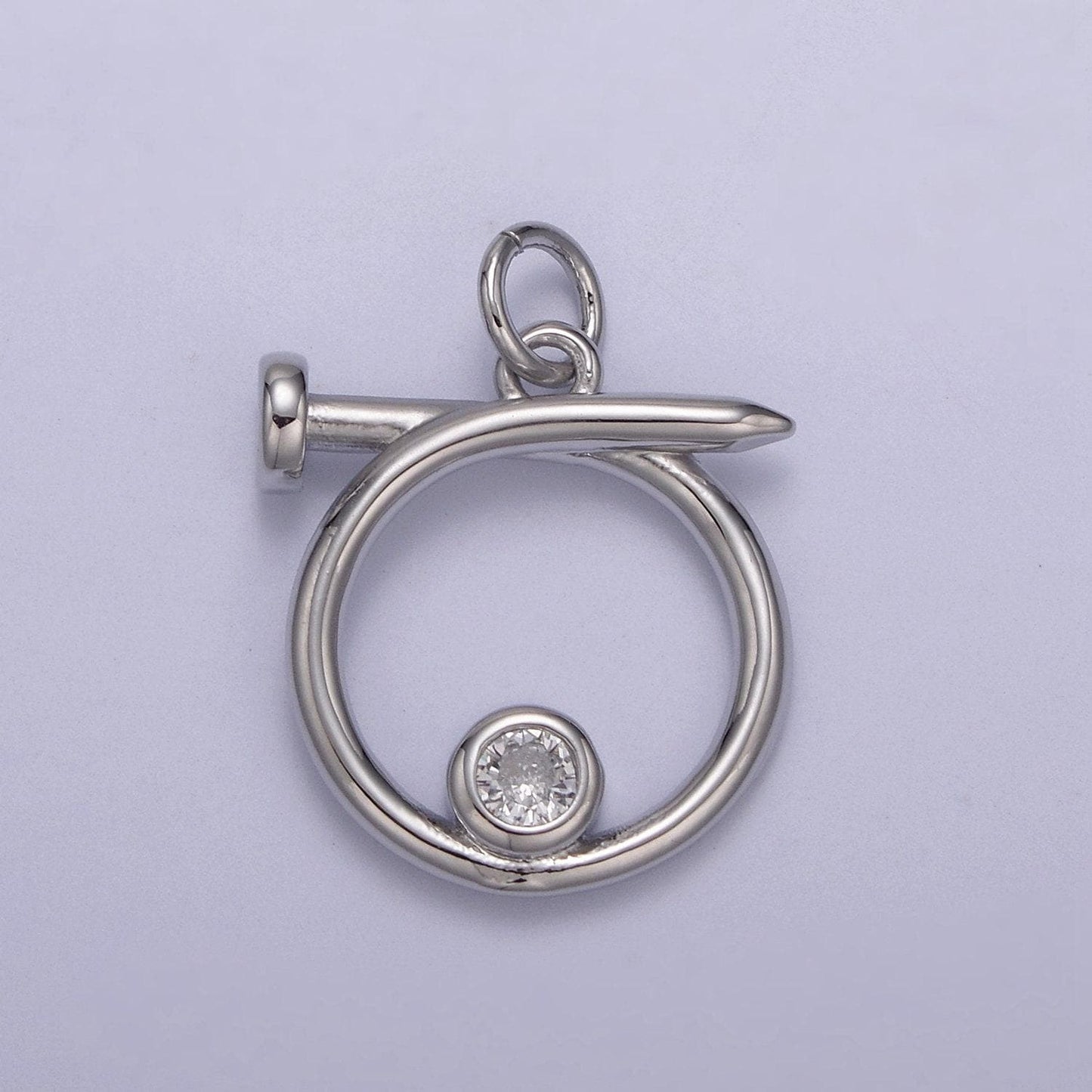 Dainty looped nail pendant in gold/silver w/ clear cz stone | diy fashion jewelry charm add on necklace bracelet earring | n-807 n-808