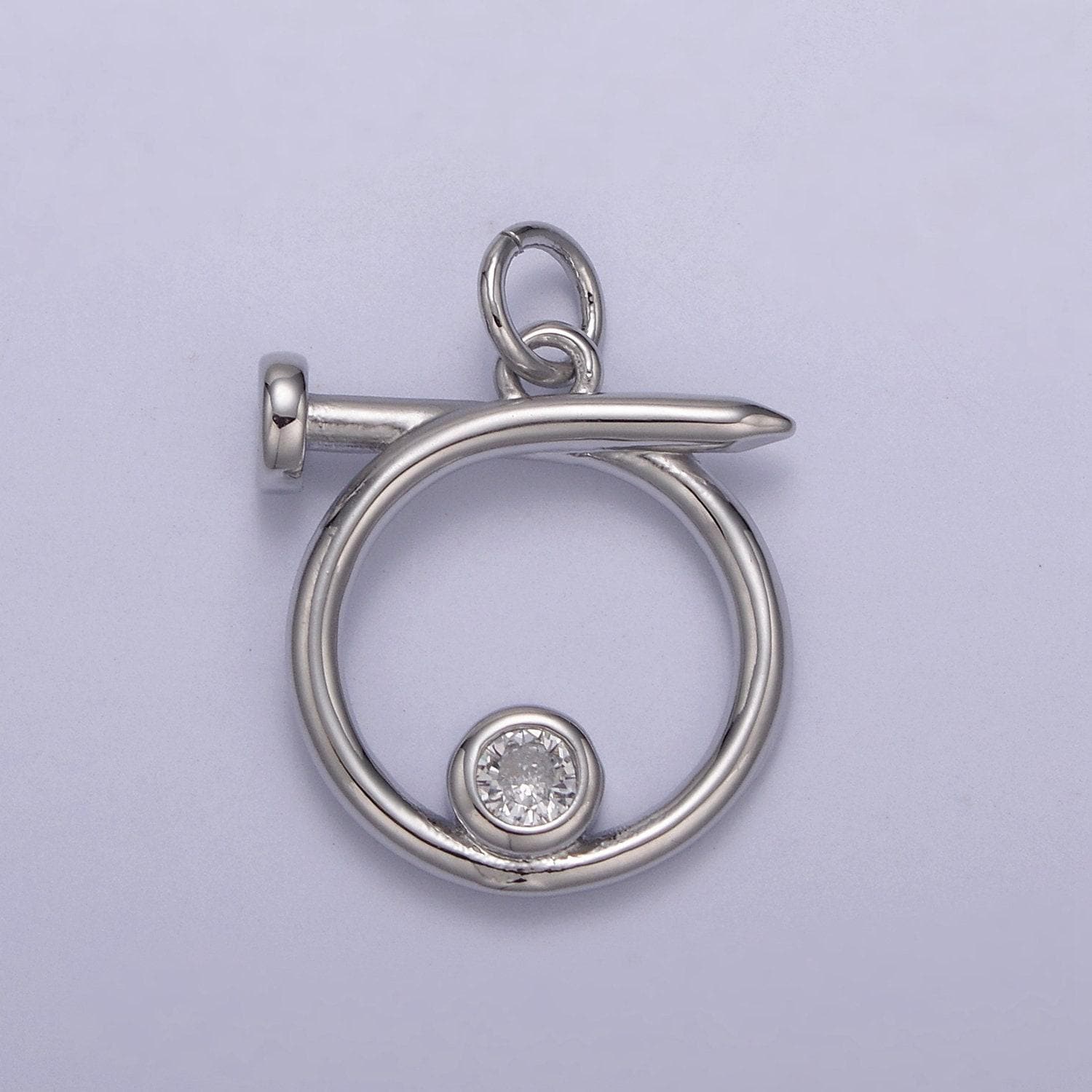 Dainty looped nail pendant in gold/silver w/ clear cz stone | diy fashion jewelry charm add on necklace bracelet earring | n-807 n-808