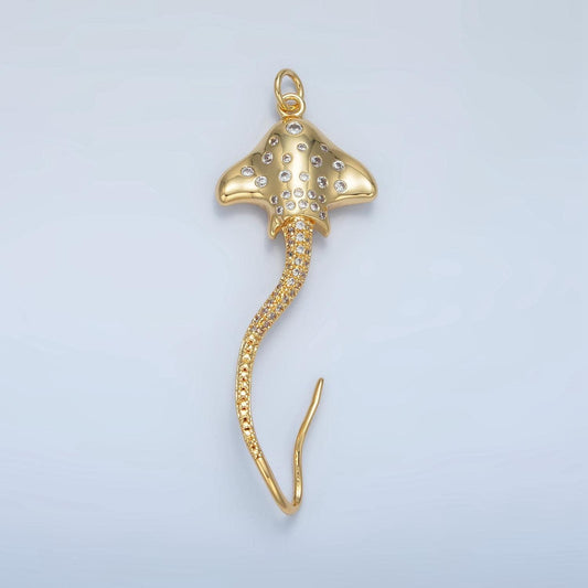 14k gold filled long tail stingray cz micro paved pendant | ag-884