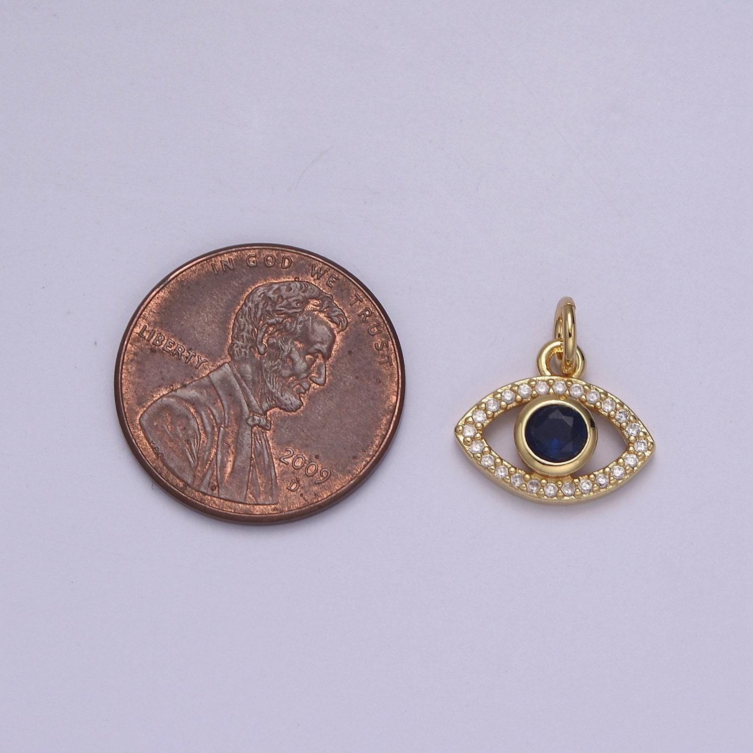 Dainty gold evil eye charm, micro pave blue evil eye pendant mini charm for diy add on bracelet earring minimalist necklace | n-917