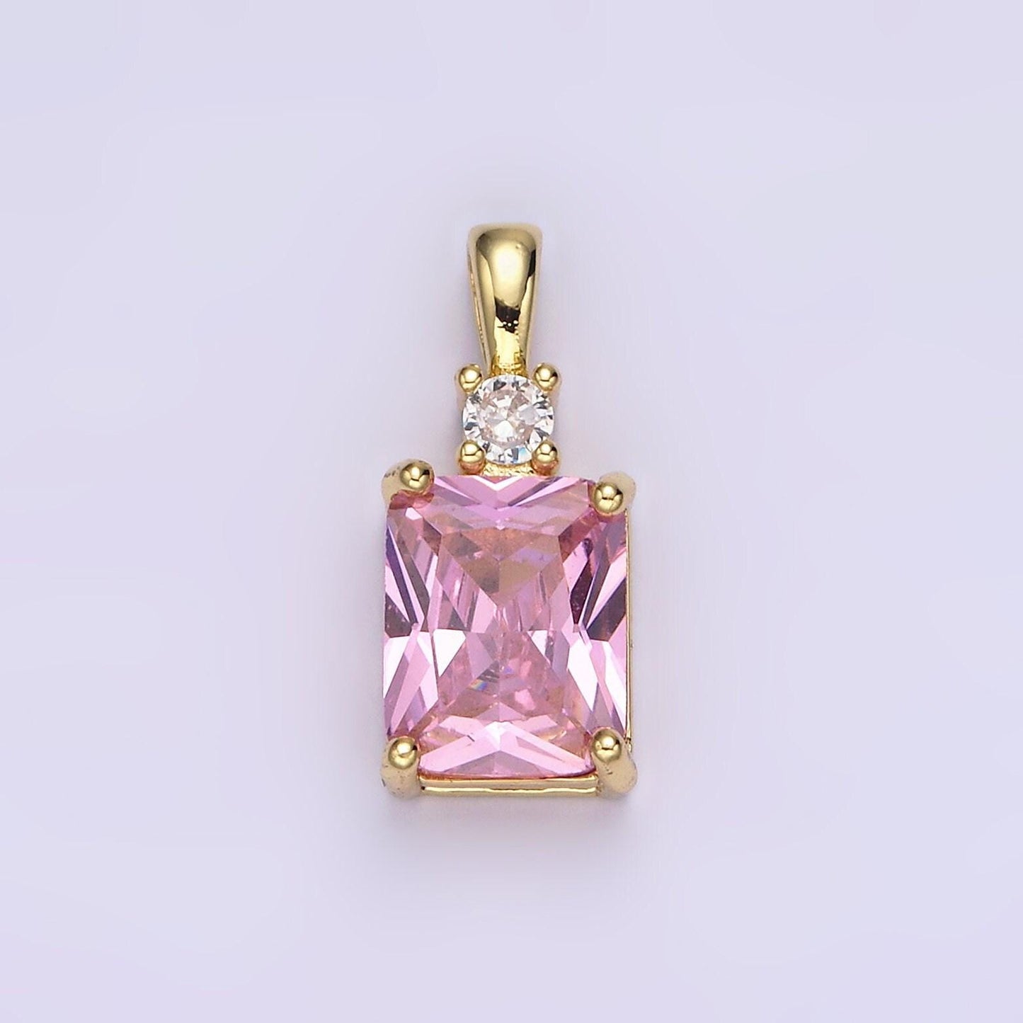 14k gold filled purple, pink, clear baguette square cz pendant | aa659 - aa661