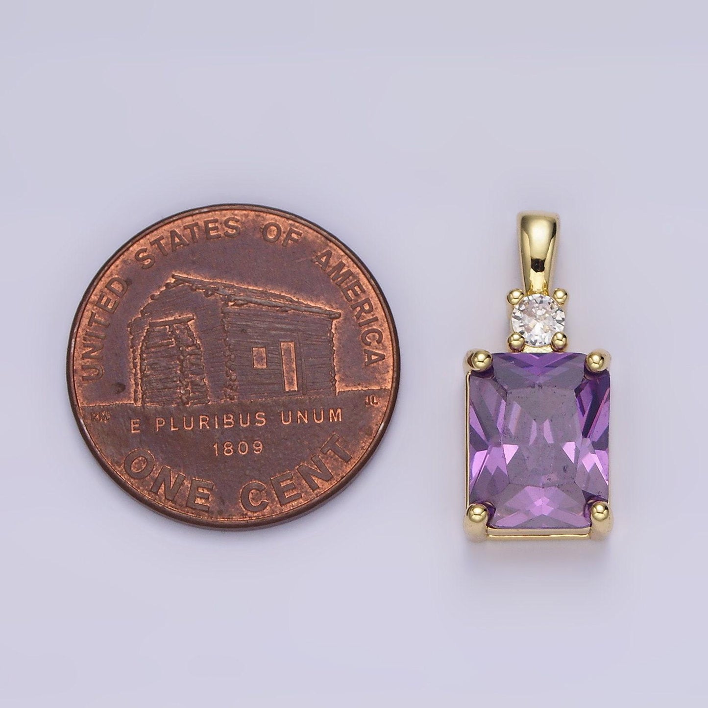 14k gold filled purple, pink, clear baguette square cz pendant | aa659 - aa661