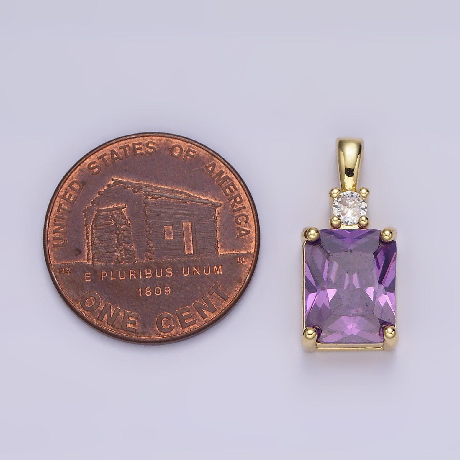 14k gold filled purple, pink, clear baguette square cz pendant | aa659 - aa661