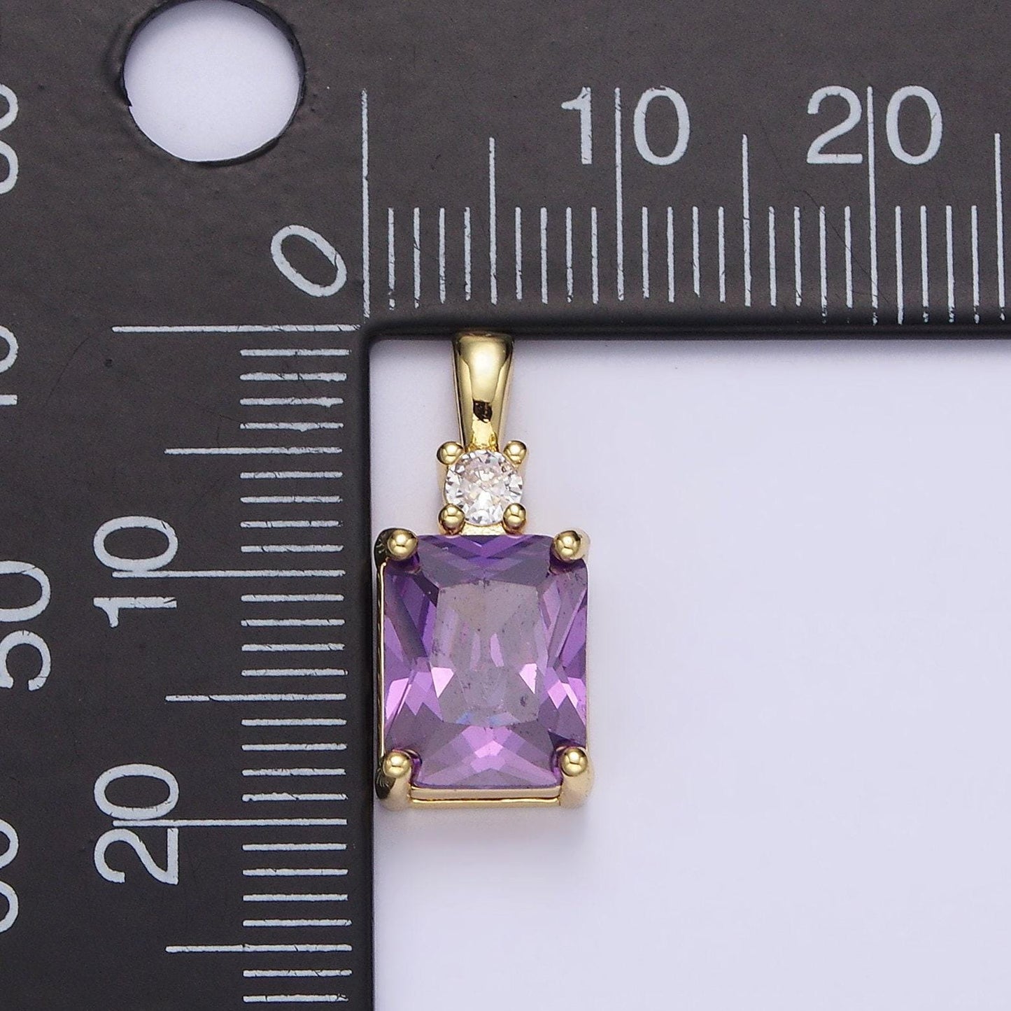 14k gold filled purple, pink, clear baguette square cz pendant | aa659 - aa661