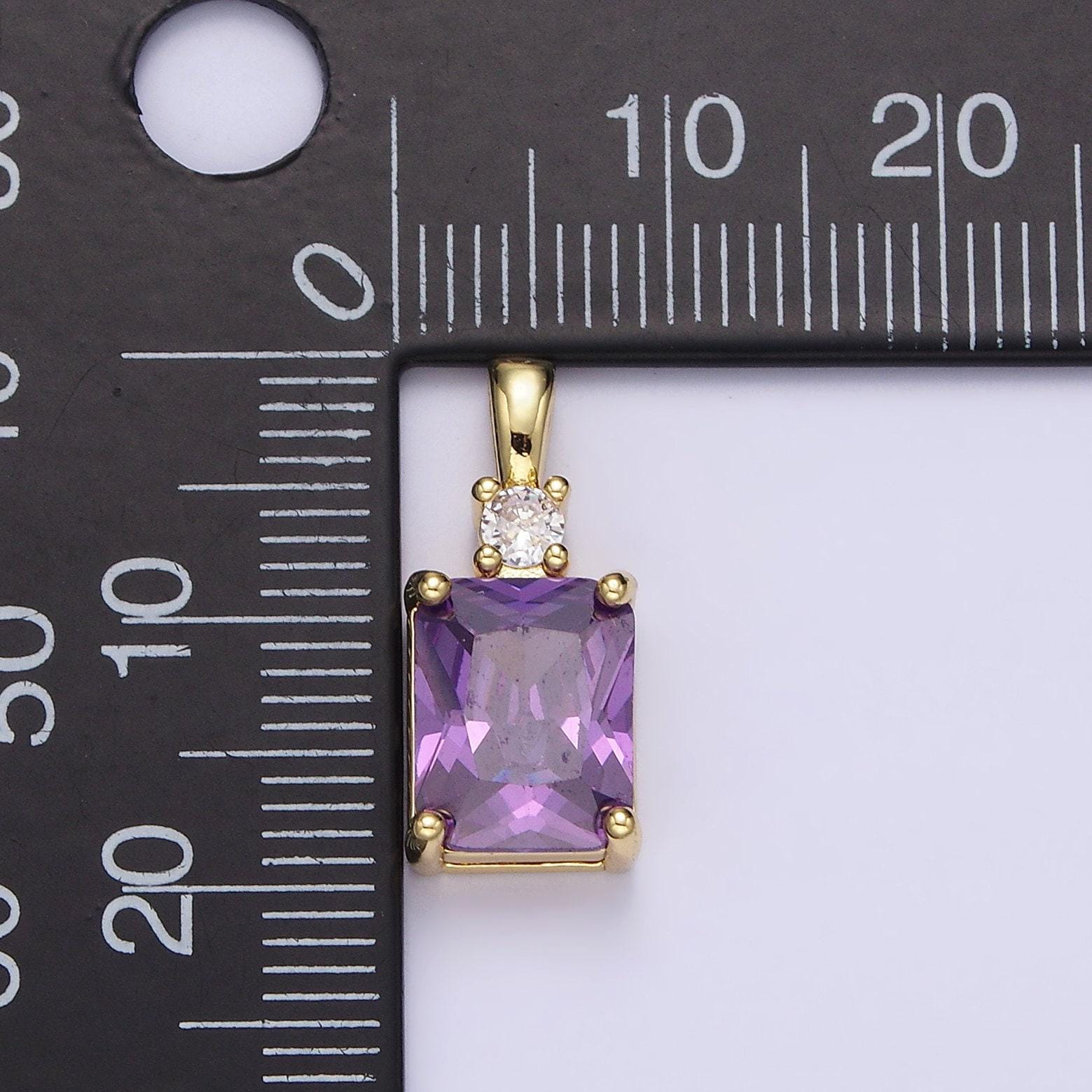 14k gold filled purple, pink, clear baguette square cz pendant | aa659 - aa661