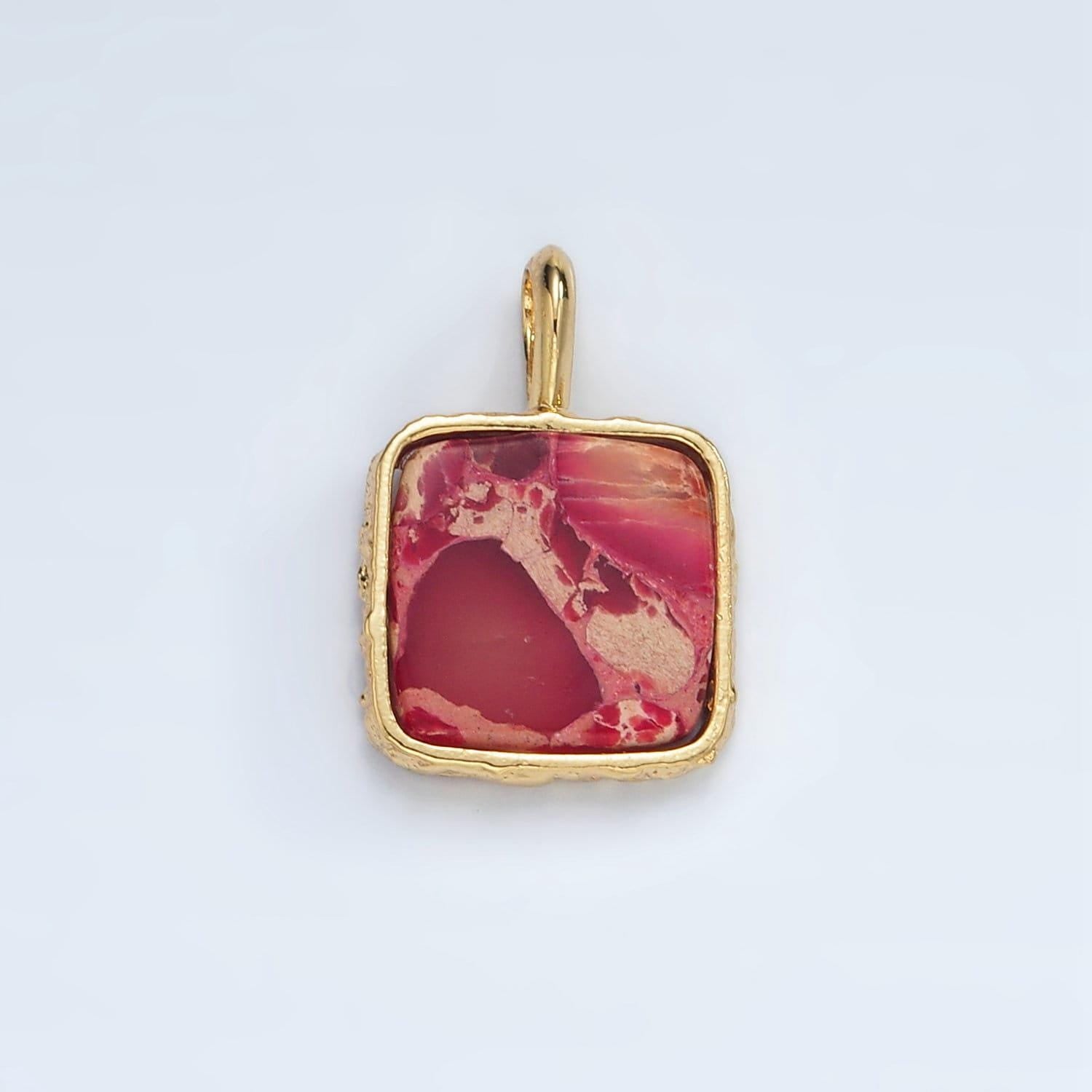 24k gold filled 18mm square natural gemstone pendant | aa1358-aa1364