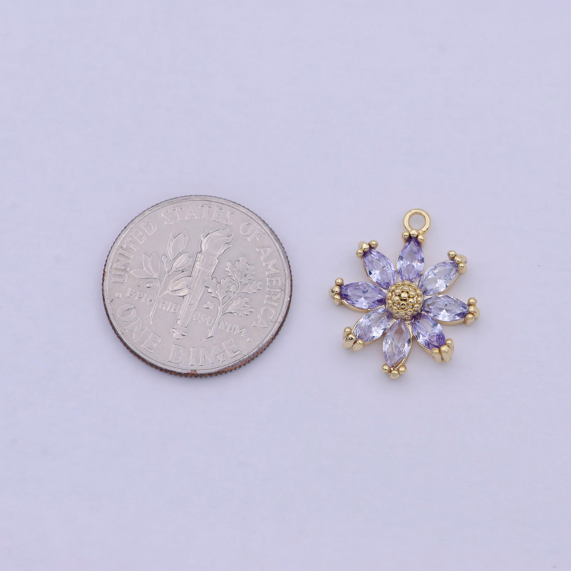 Daisy flower gold charm cz 18k gold plated brass micro pave earrings bracelet necklace diy jewelry making supply c-144