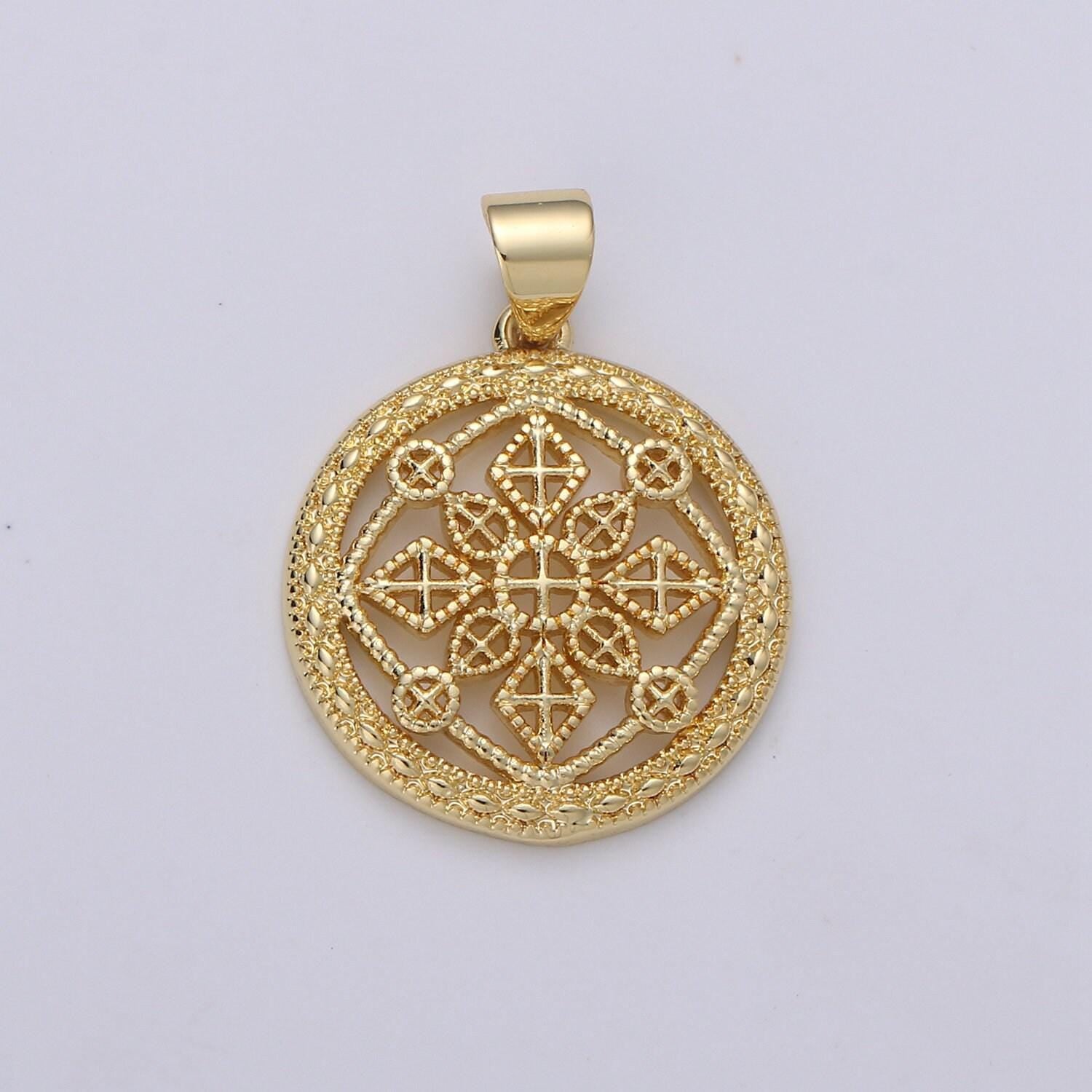 1pc 24k gold victorian pendant charm,mandala pendant charm, cross pendant, zen compass filigree for diy jewelry, pdgf- 1888