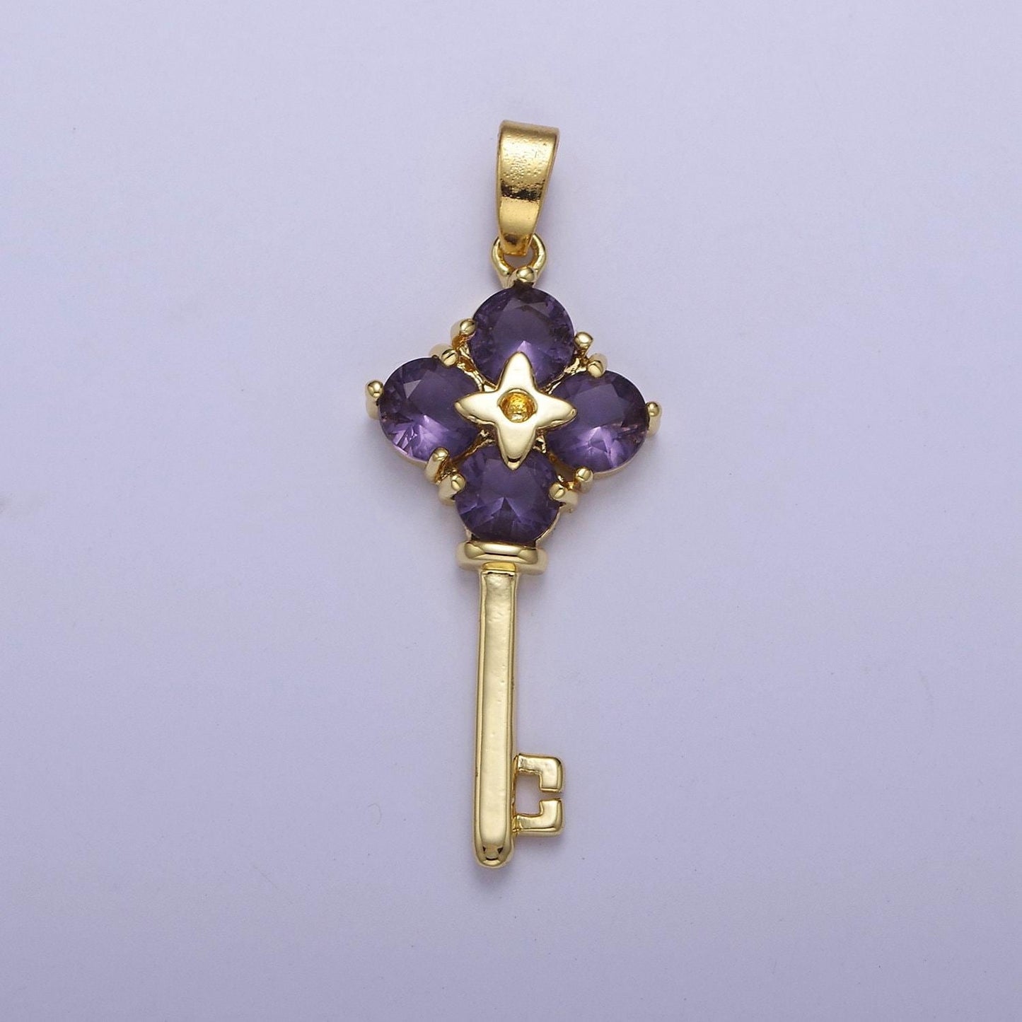 Gold amethyst purple daisy flower key pendant charm for jewelry necklace making j-528