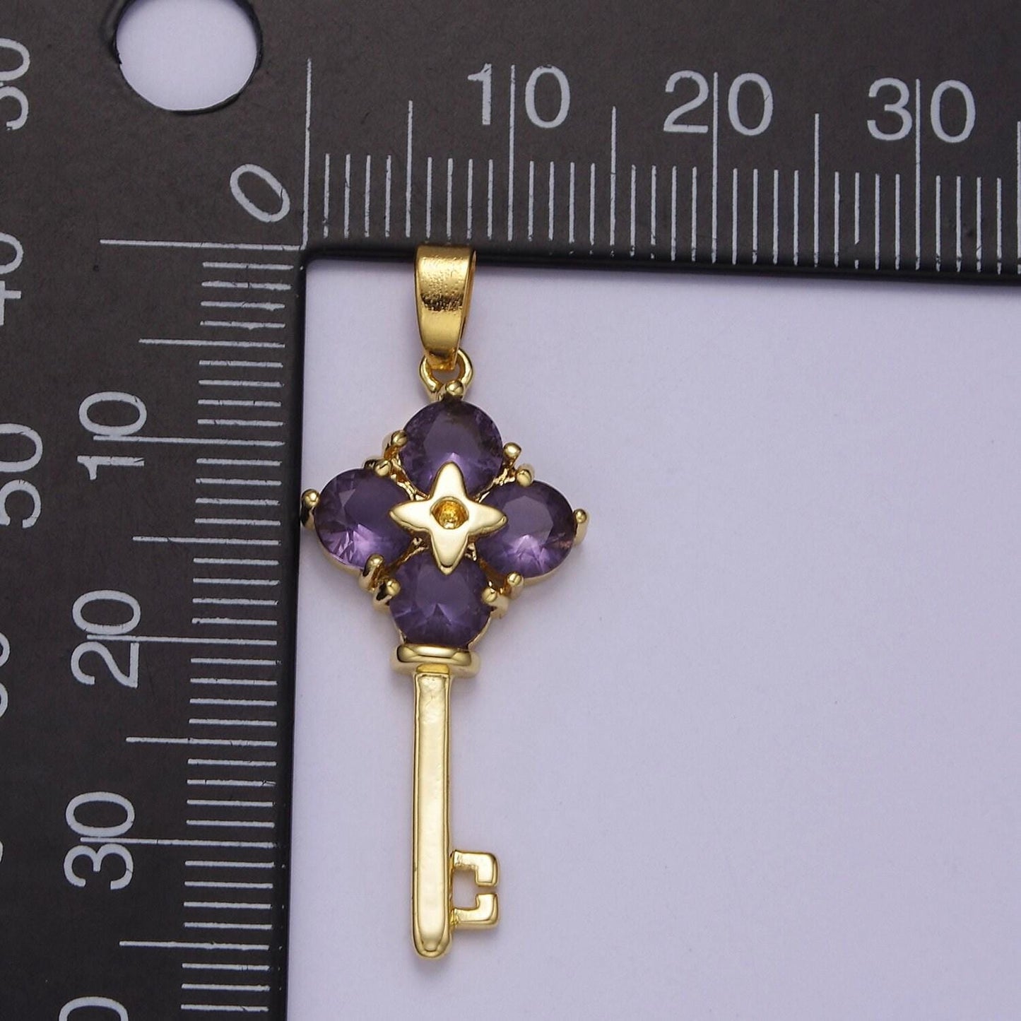 Gold amethyst purple daisy flower key pendant charm for jewelry necklace making j-528
