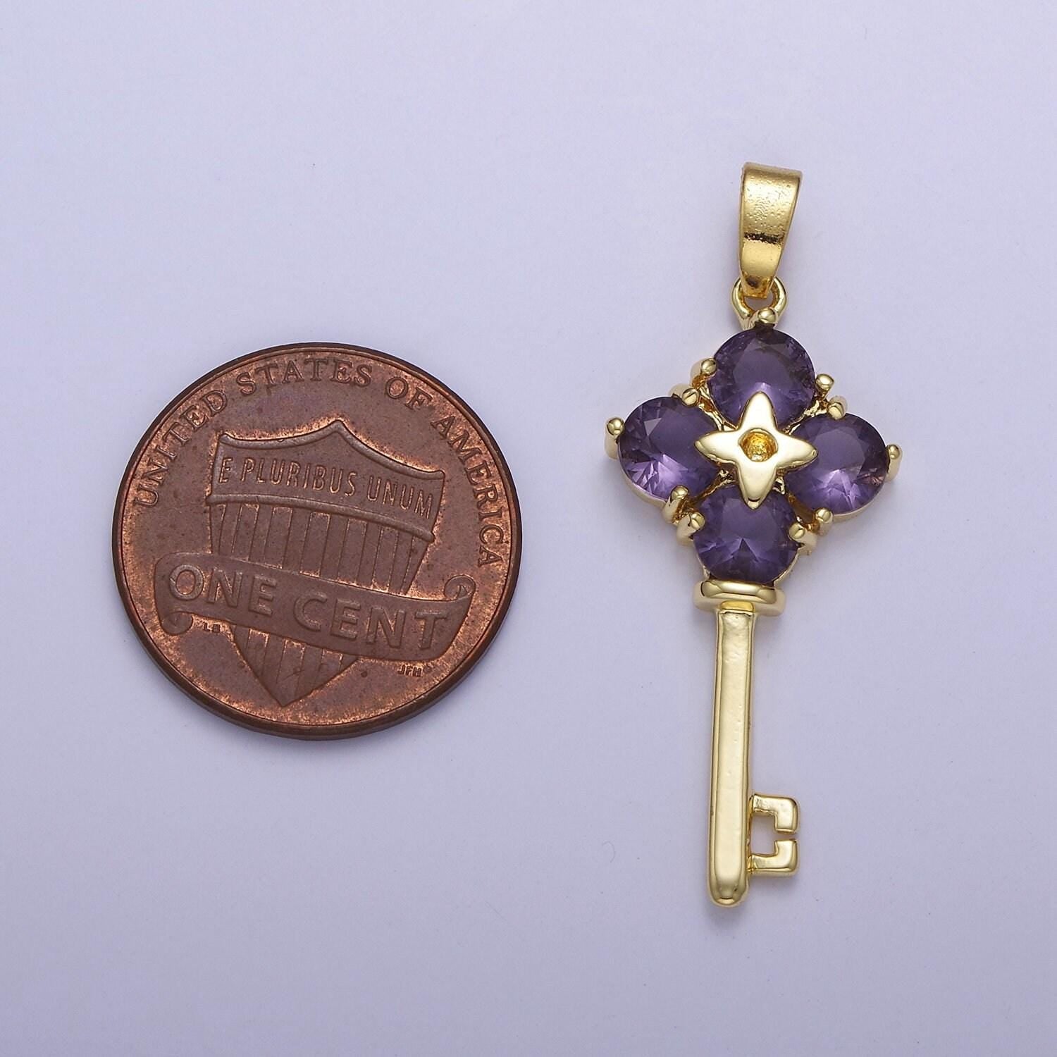 Gold amethyst purple daisy flower key pendant charm for jewelry necklace making j-528