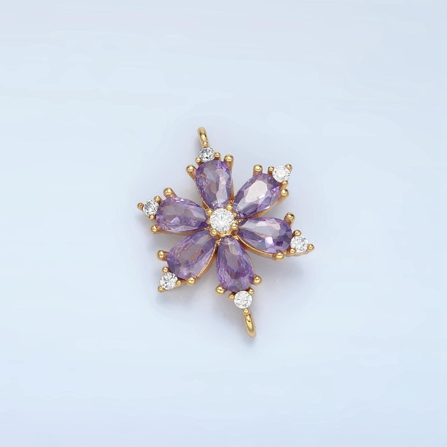 Mini gold flower charm connector for dainty purple flower jewelry finding handmade necklace earring bracelet link connector f234