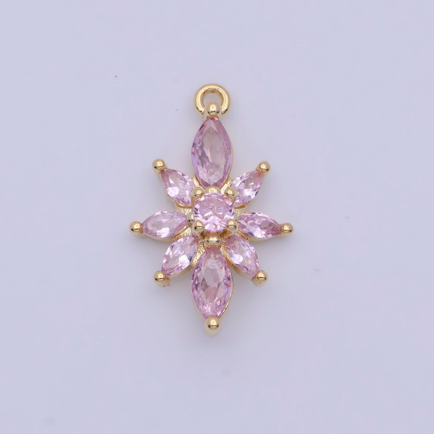 Gold pink cz lotus flower pendant, 16k gold plated micro paved yoga pink cz floral florette charm | ag136