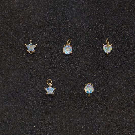 Mini gold filled charms circle star heart cz pendant ab rainbow cz charm, aurore boreale cubic zirconia charm geometric jewelry supply