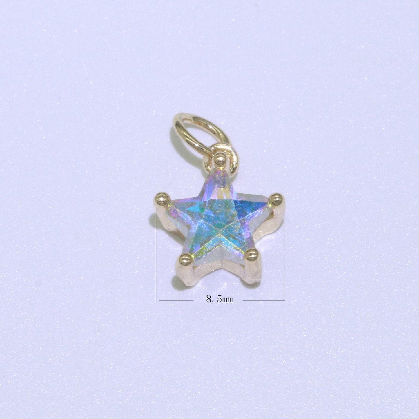 Mini gold filled charms circle star heart cz pendant ab rainbow cz charm, aurore boreale cubic zirconia charm geometric jewelry supply