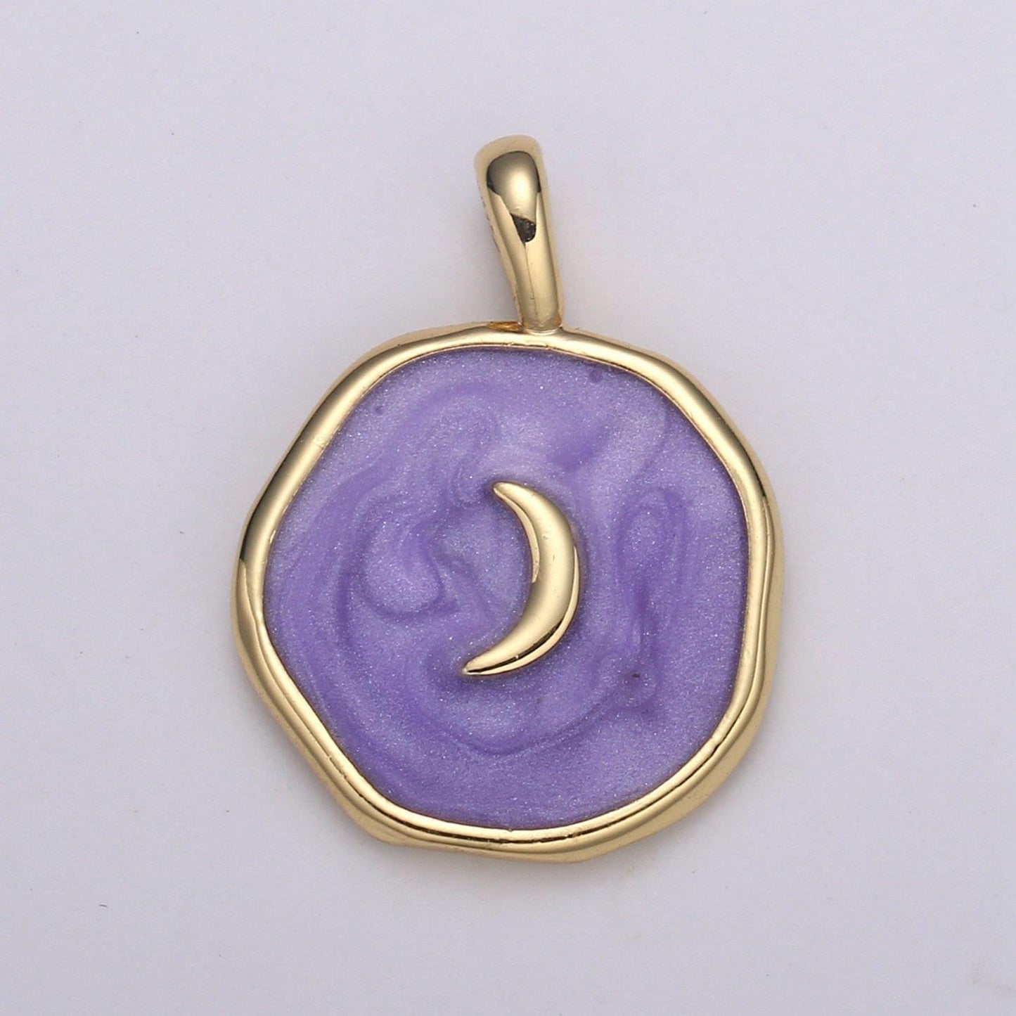 Purple enamel celestial jewelry gold crescent moon charm jewelry making supply 24k gold findings, e-187