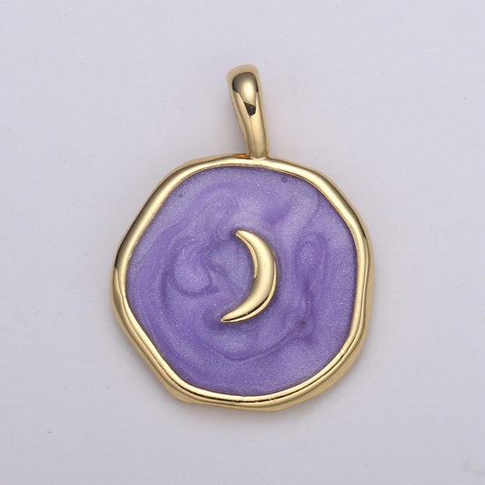 Purple enamel celestial jewelry gold crescent moon charm jewelry making supply 24k gold findings, e-187