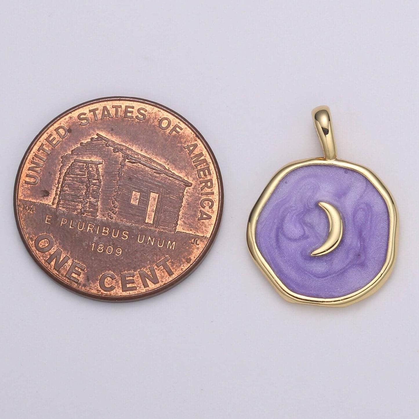 Purple enamel celestial jewelry gold crescent moon charm jewelry making supply 24k gold findings, e-187